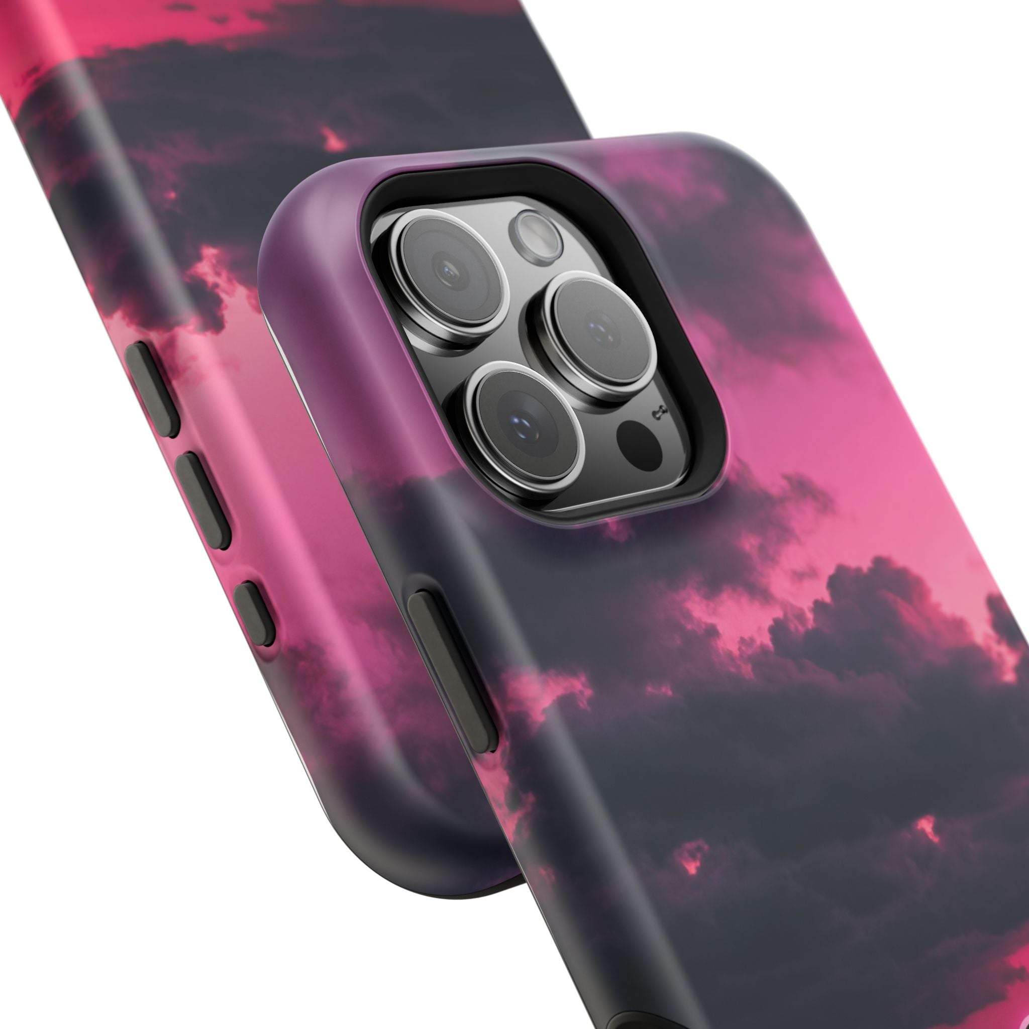 Pink Sky Paw Print Phone Case — Impact-Resistant Wireless Charging Cover