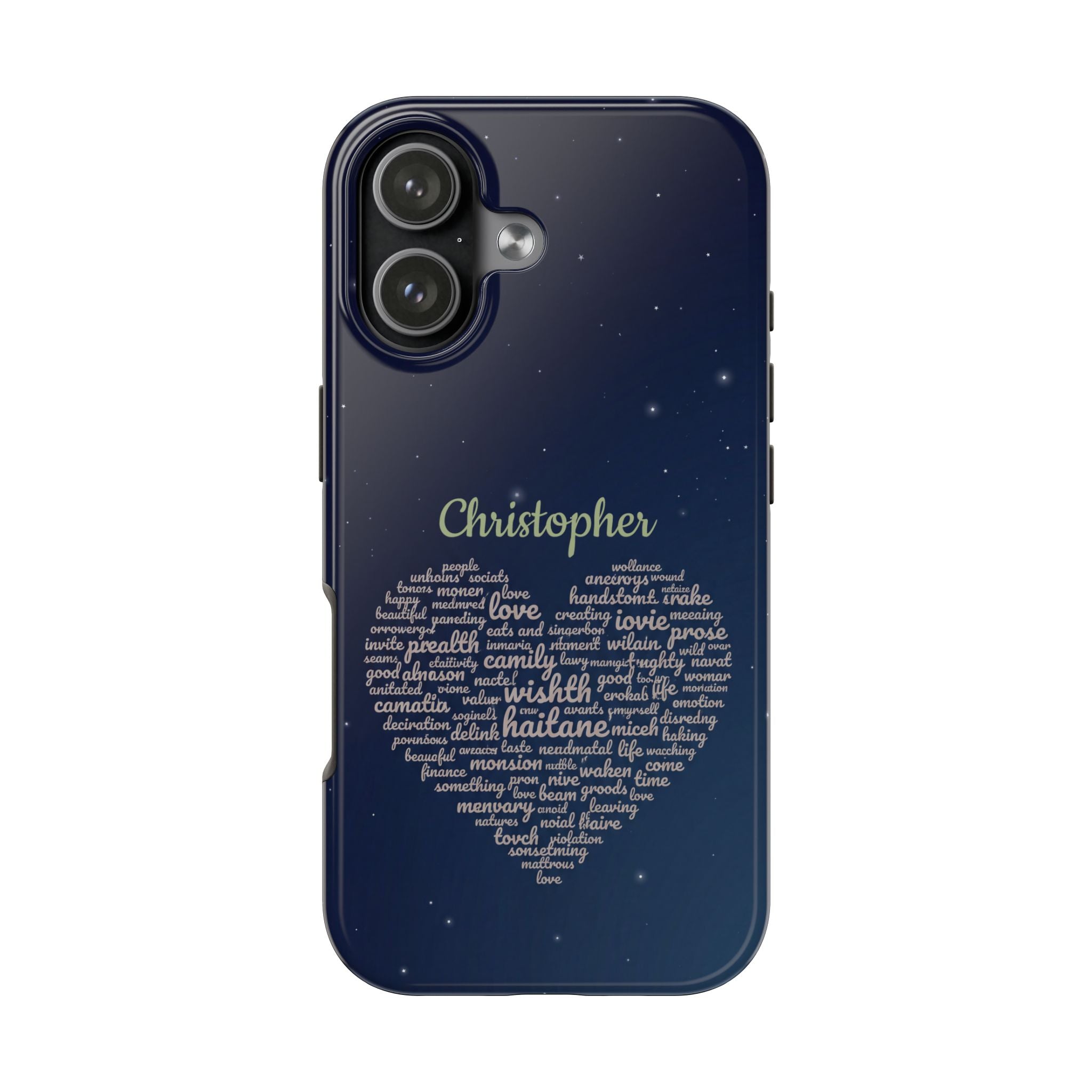 Personalized Teacher Heart Word Cloud Phone Case — Custom Name Starry Design