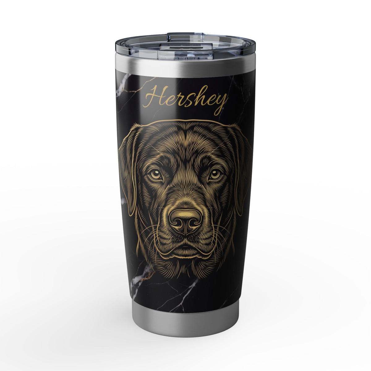 Labrador Personalized Tumbler | Black Marble Gold Art — 20 oz Stainless Travel Mug