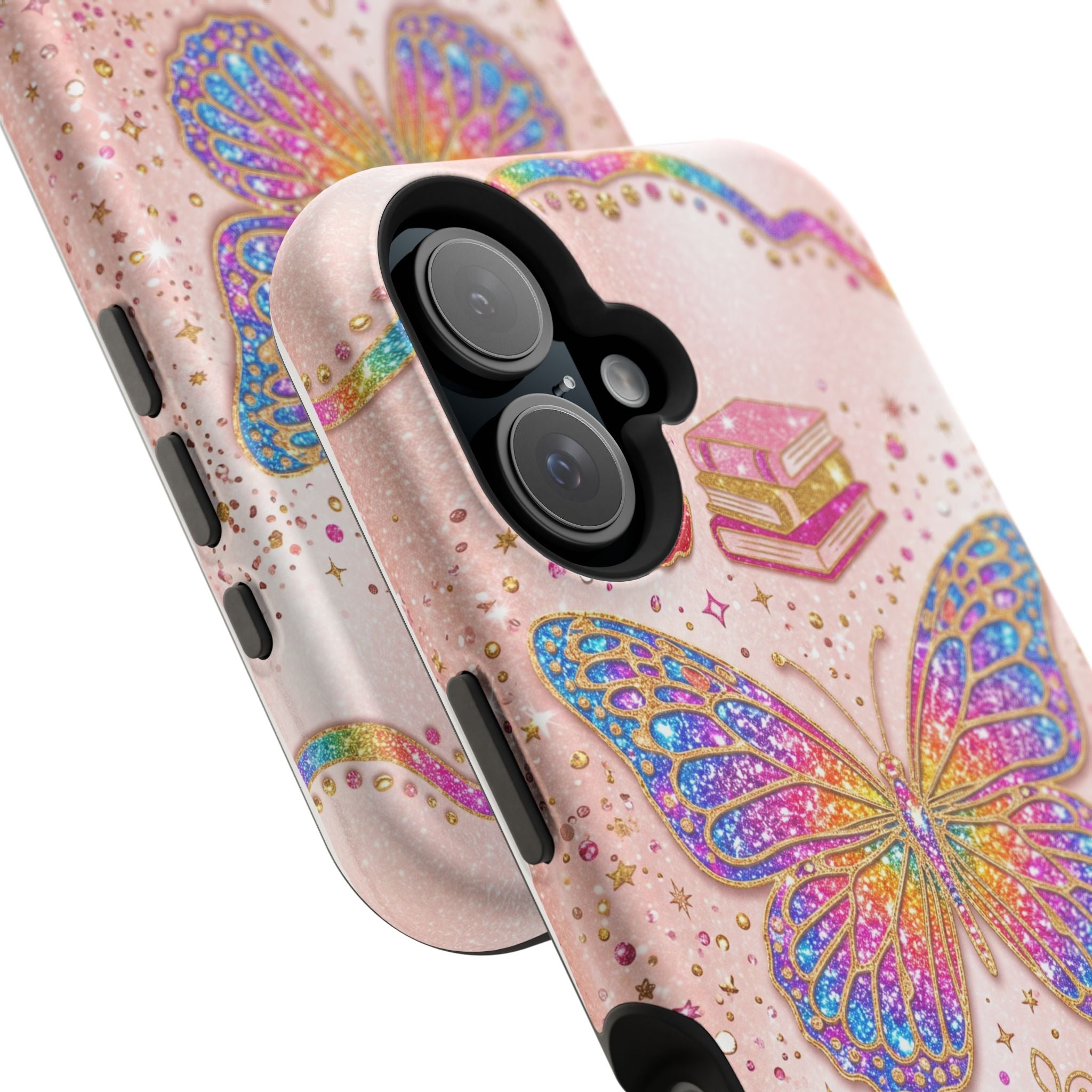 Blush Glitter Butterfly Personalized Teacher Phone Case — Wireless Charging Cover