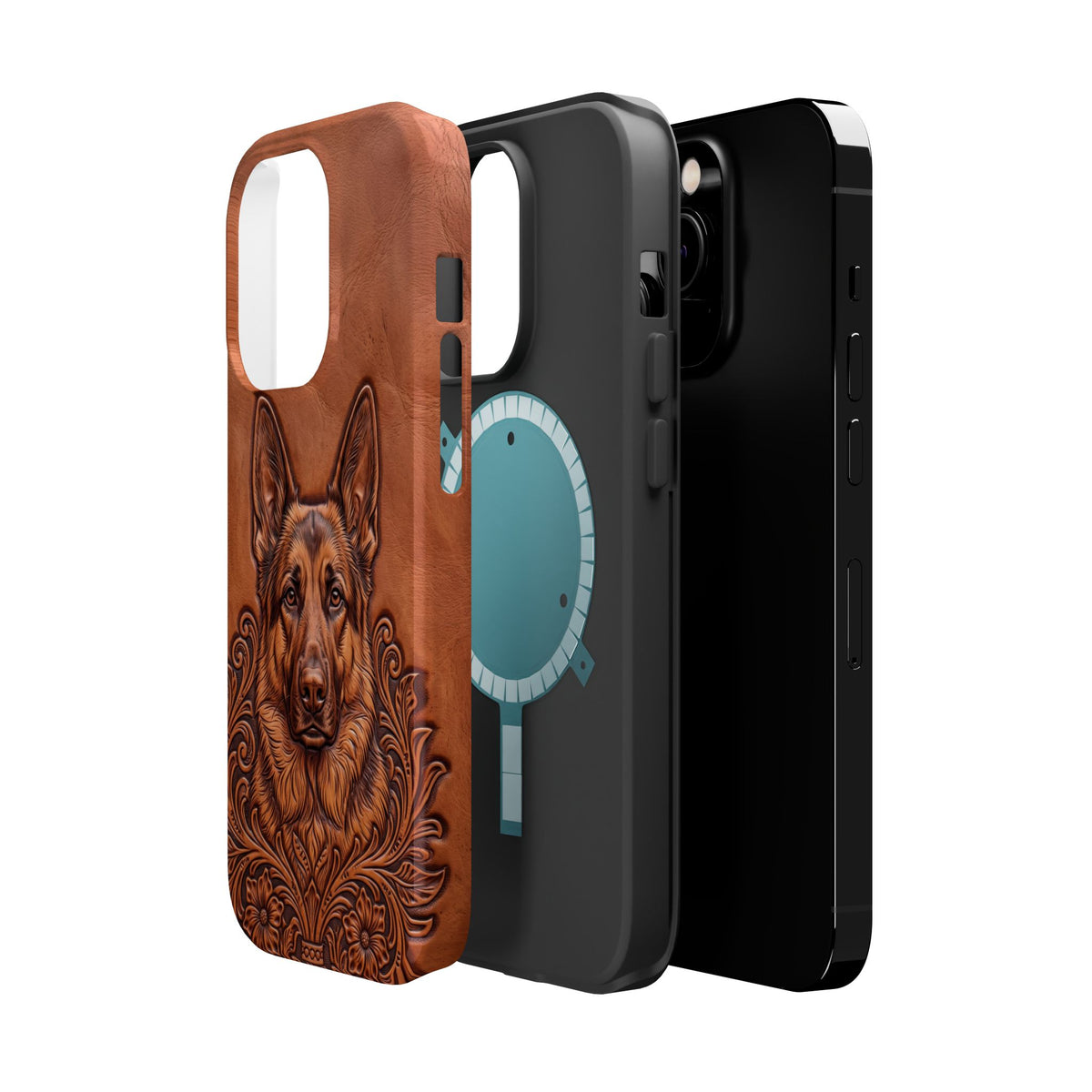 German Shepherd Phone Case | Western Tooled Art — Tough Magnetic Case with Wireless Charging