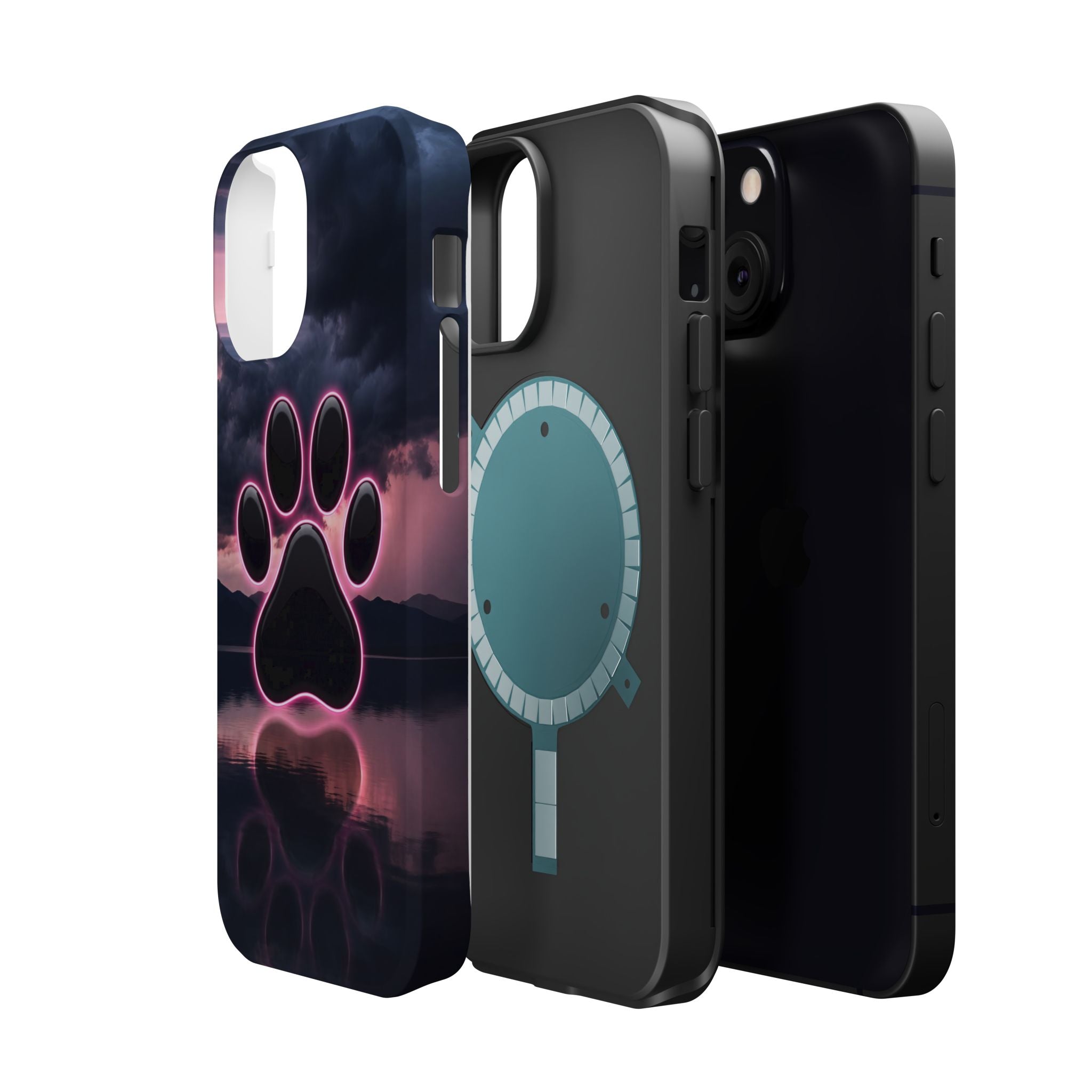 Neon Paw Print Phone Case — Impact-Resistant Wireless Charging Cover