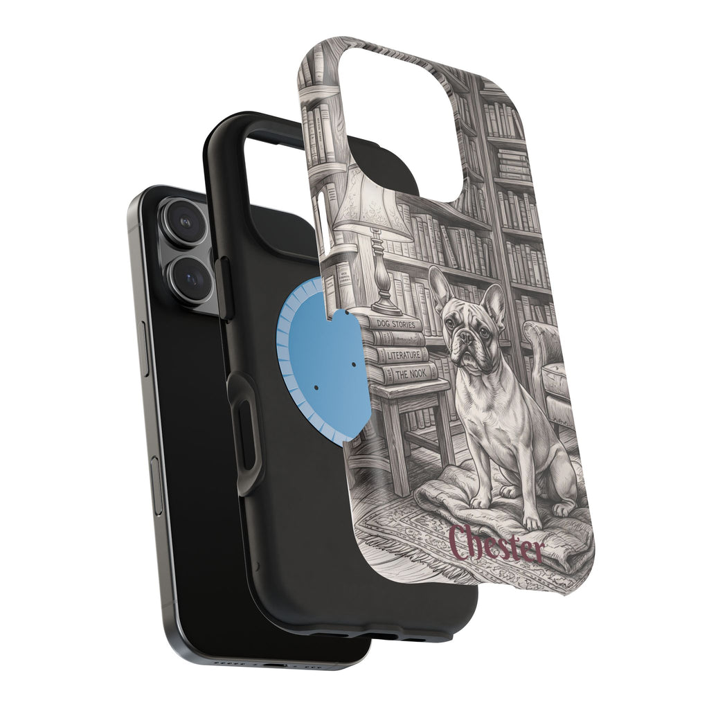 Personalized French Bulldog Library Study Phone Case — Wireless Charging Cover