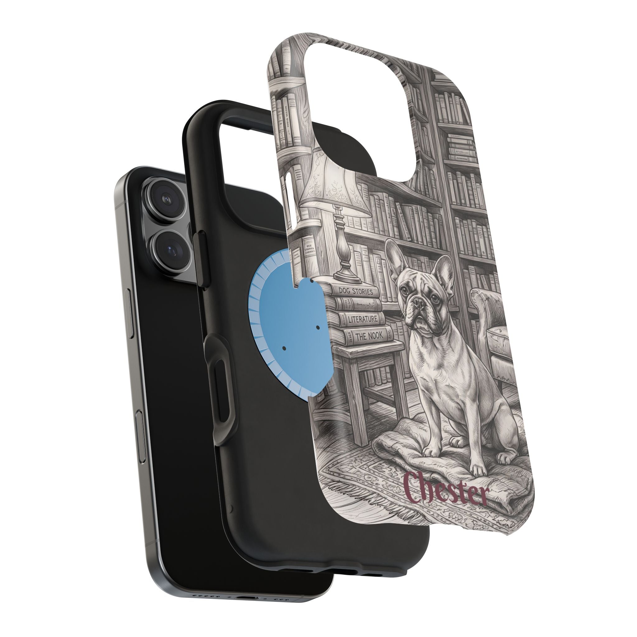 Personalized French Bulldog Library Study Phone Case — Wireless Charging Cover