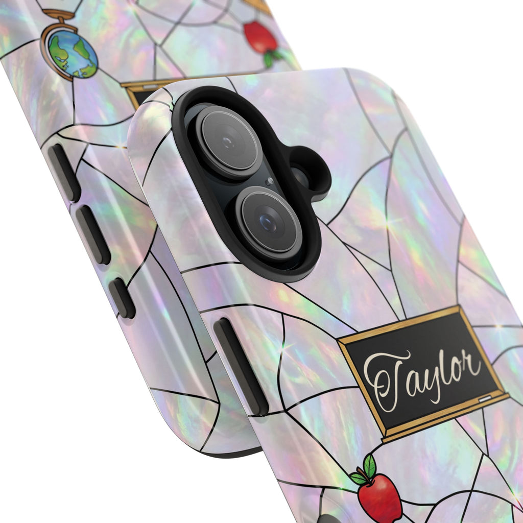 Personalized Teacher Phone Case — Custom Name Stained Glass Classroom Design
