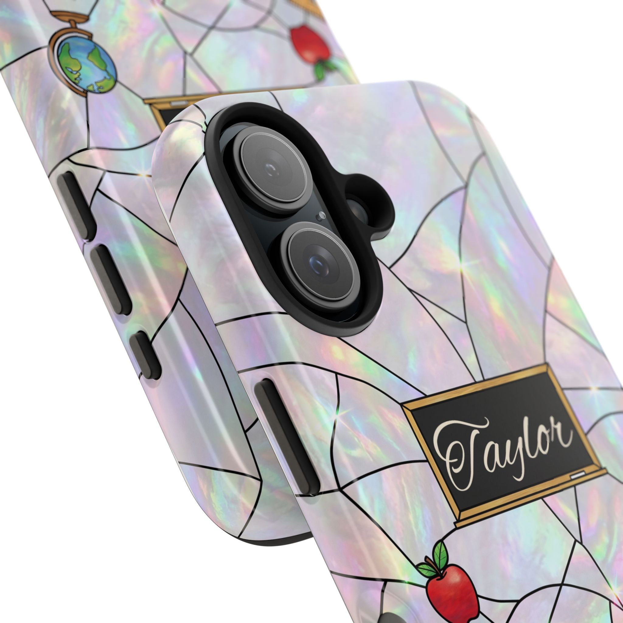 Personalized Teacher Phone Case — Custom Name Stained Glass Classroom Design
