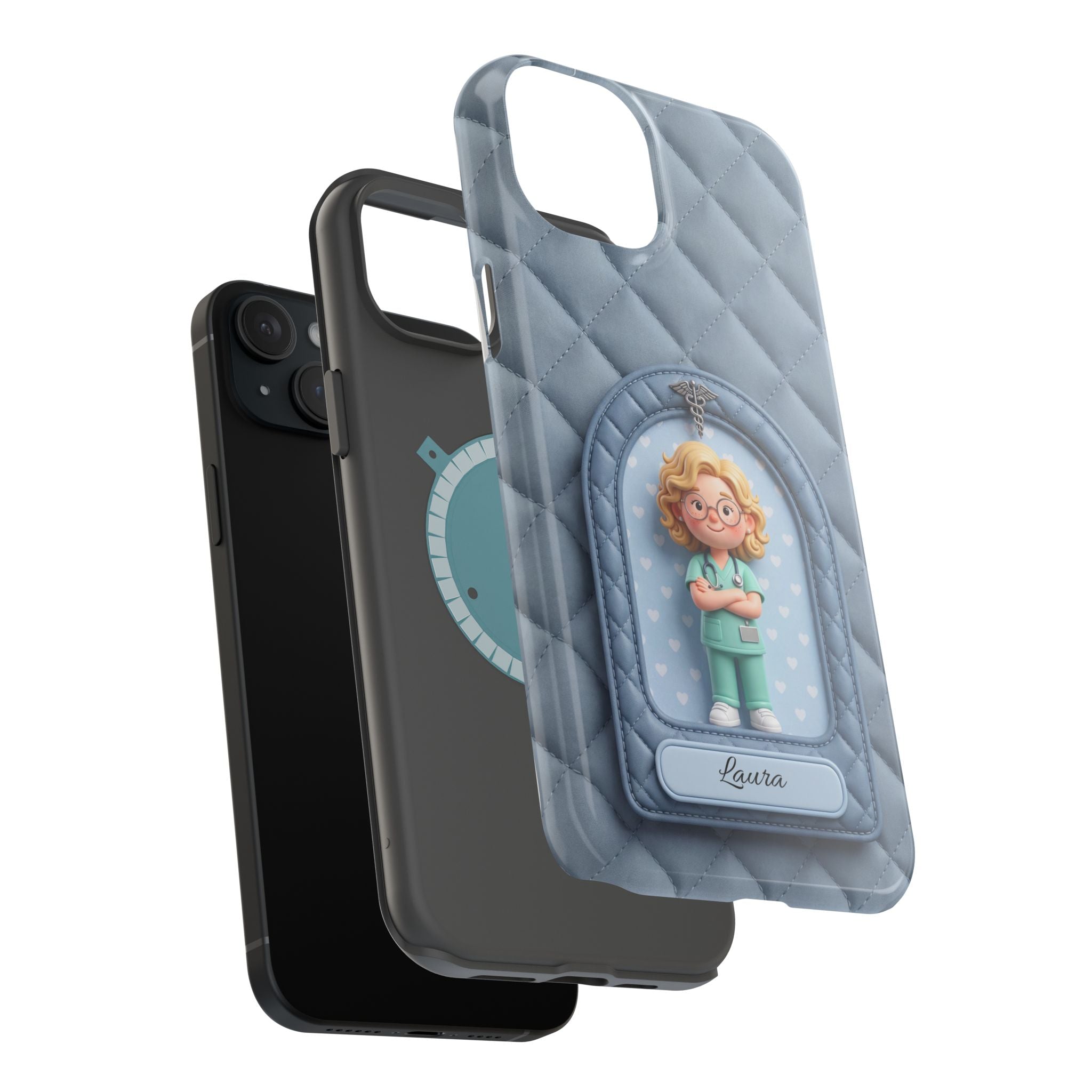 Personalized Quilted Nurse Phone Case — Wireless Charging Cover