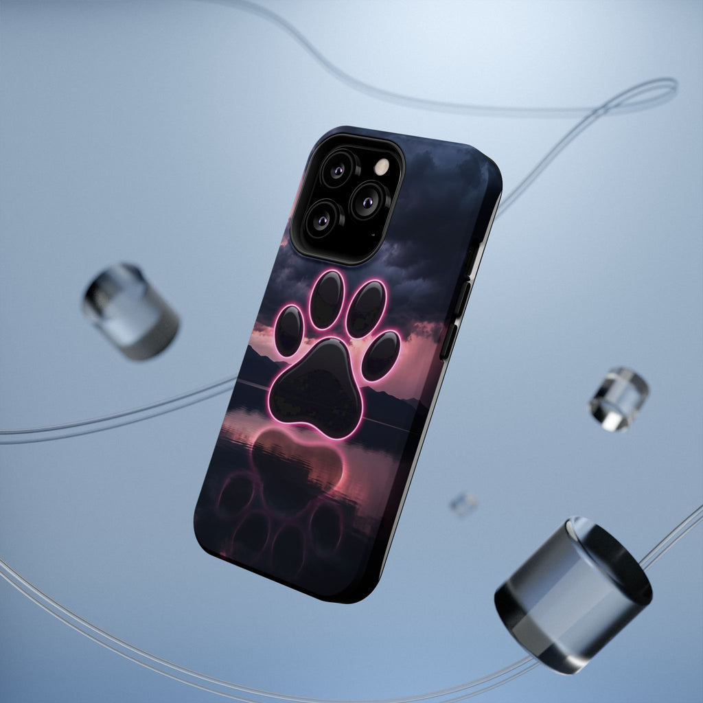 Neon Paw Print Phone Case — Impact-Resistant Wireless Charging Cover