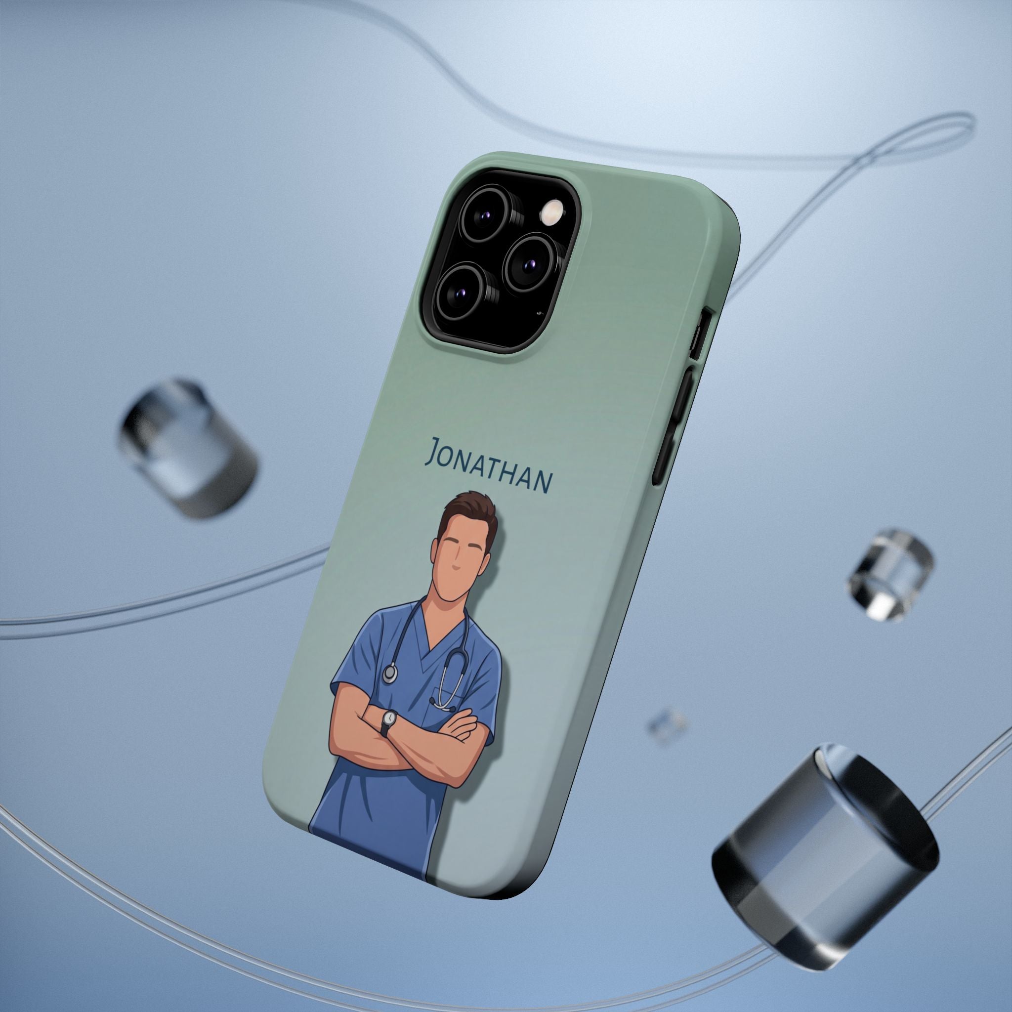 Personalized Nurse Portrait Phone Case — Impact-Resistant Wireless Charging Cover