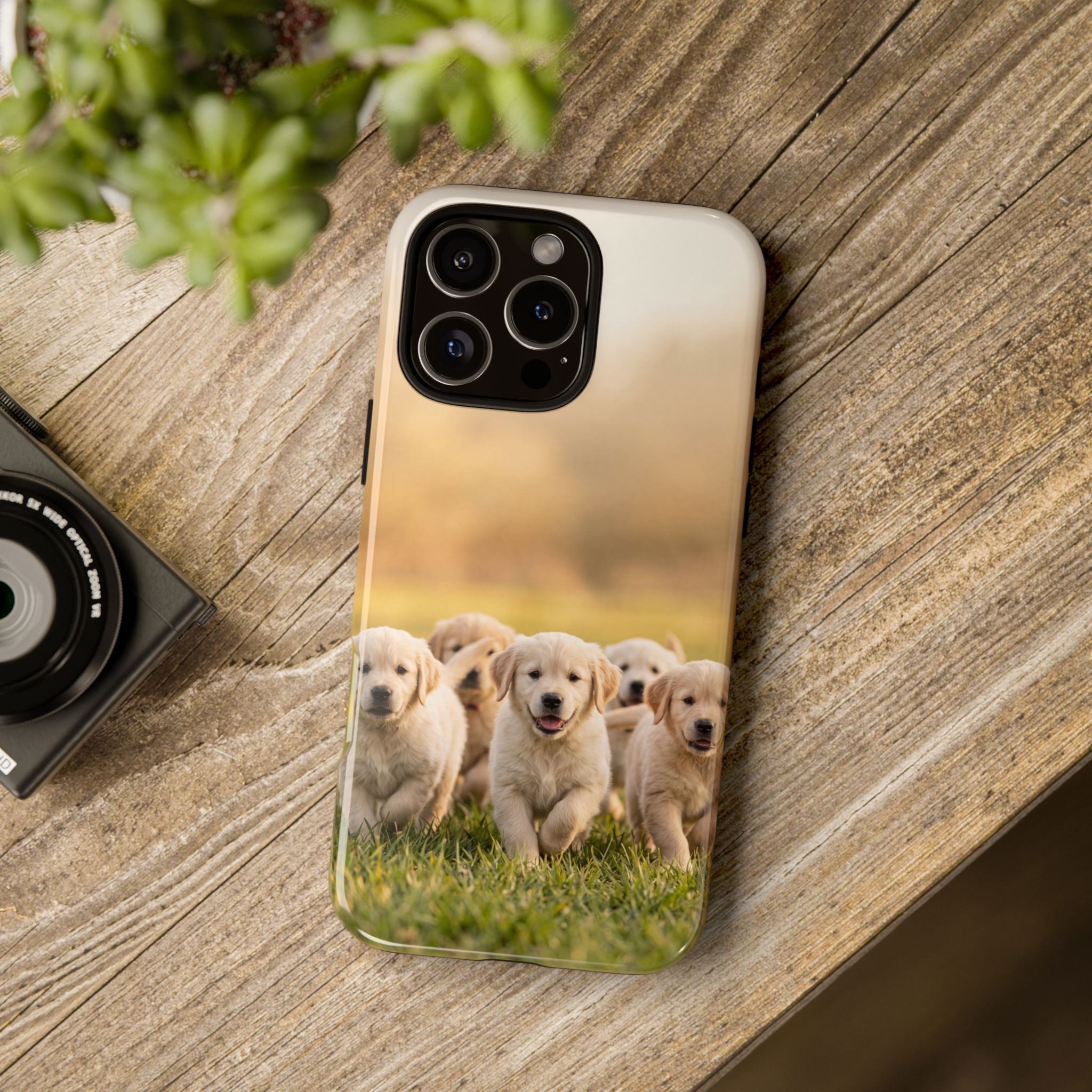Golden Retriever Puppies Phone Case | Playful Puppy Pack Running in Grass | iPhone & Samsung