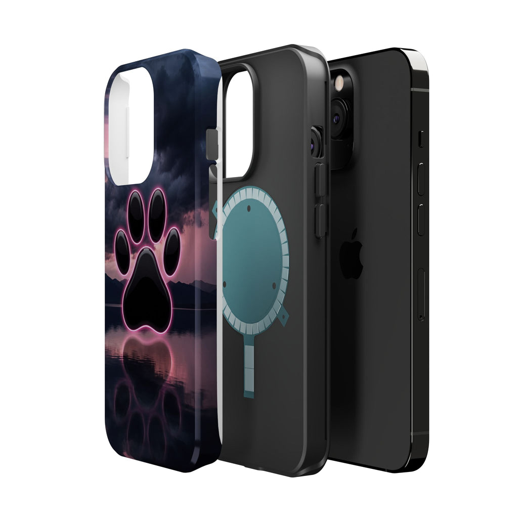 Neon Paw Print Phone Case — Impact-Resistant Wireless Charging Cover