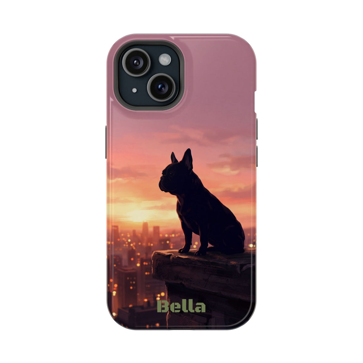 Personalized French Bulldog City Skyline Sunset Phone Case — Wireless Charging Cover