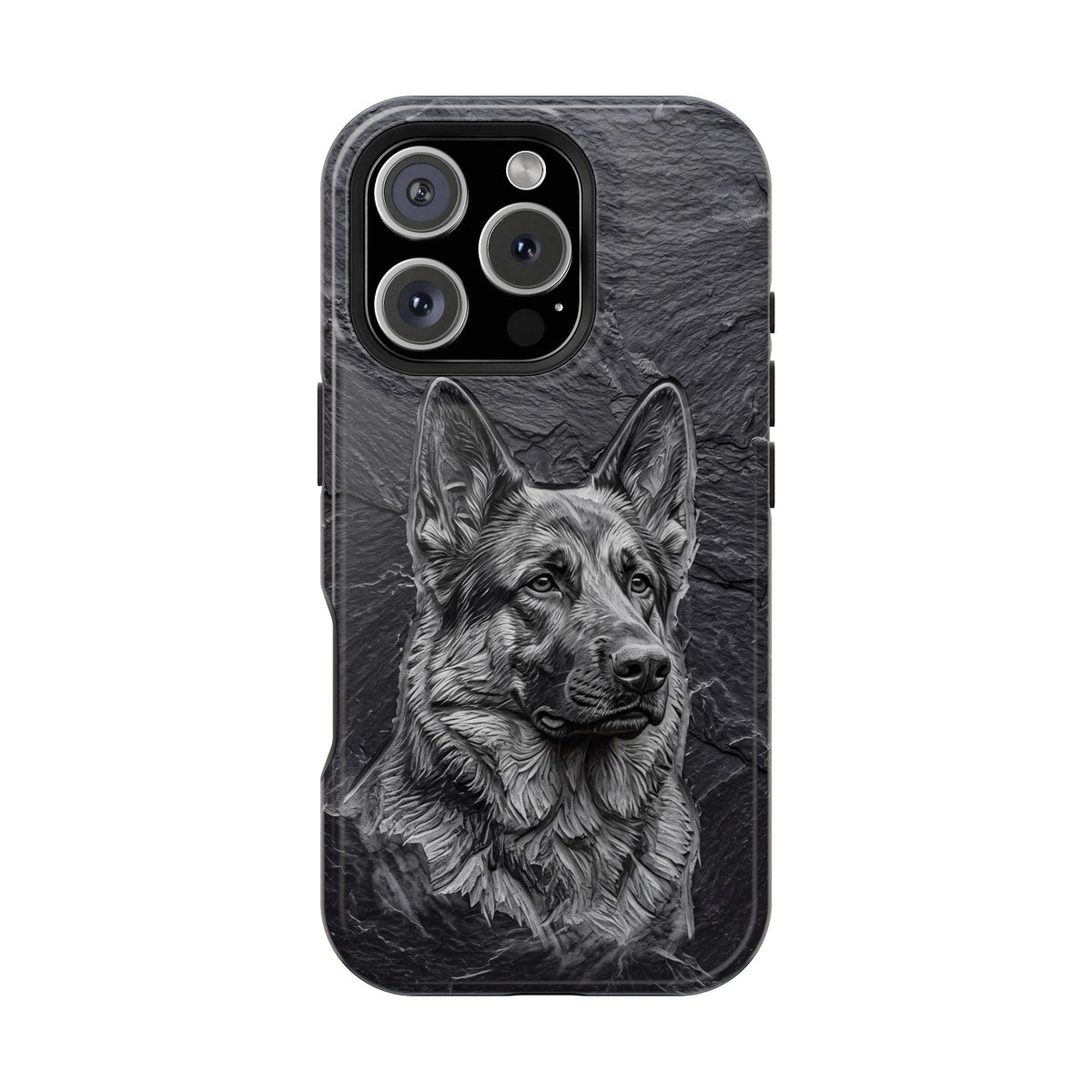 German Shepherd Phone Case | Carved Stone Art — Tough Magnetic Case with Wireless Charging