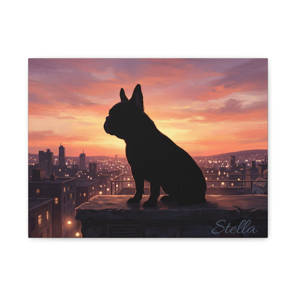 French Bulldog Silhouette Personalized Canvas | Sunset City Skyline Wall Art