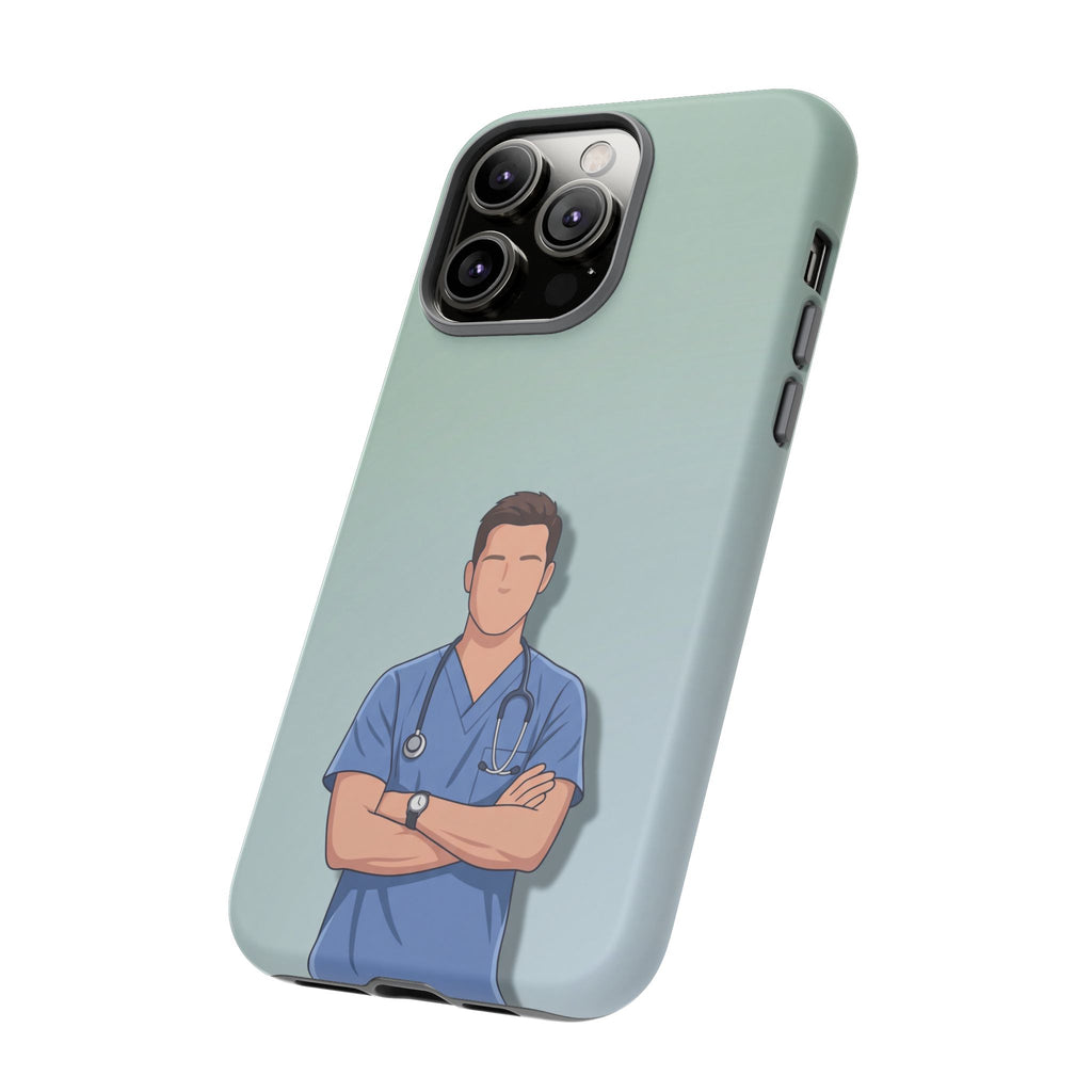 Male Nurse Phone Case | Confident Nurse in Blue Scrubs Illustration | iPhone & Samsung