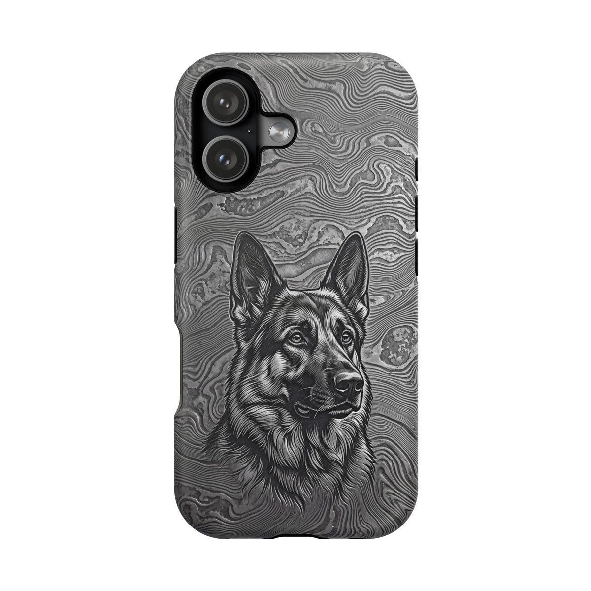 German Shepherd Phone Case | Damascus Art — Tough Magnetic Case with Wireless Charging