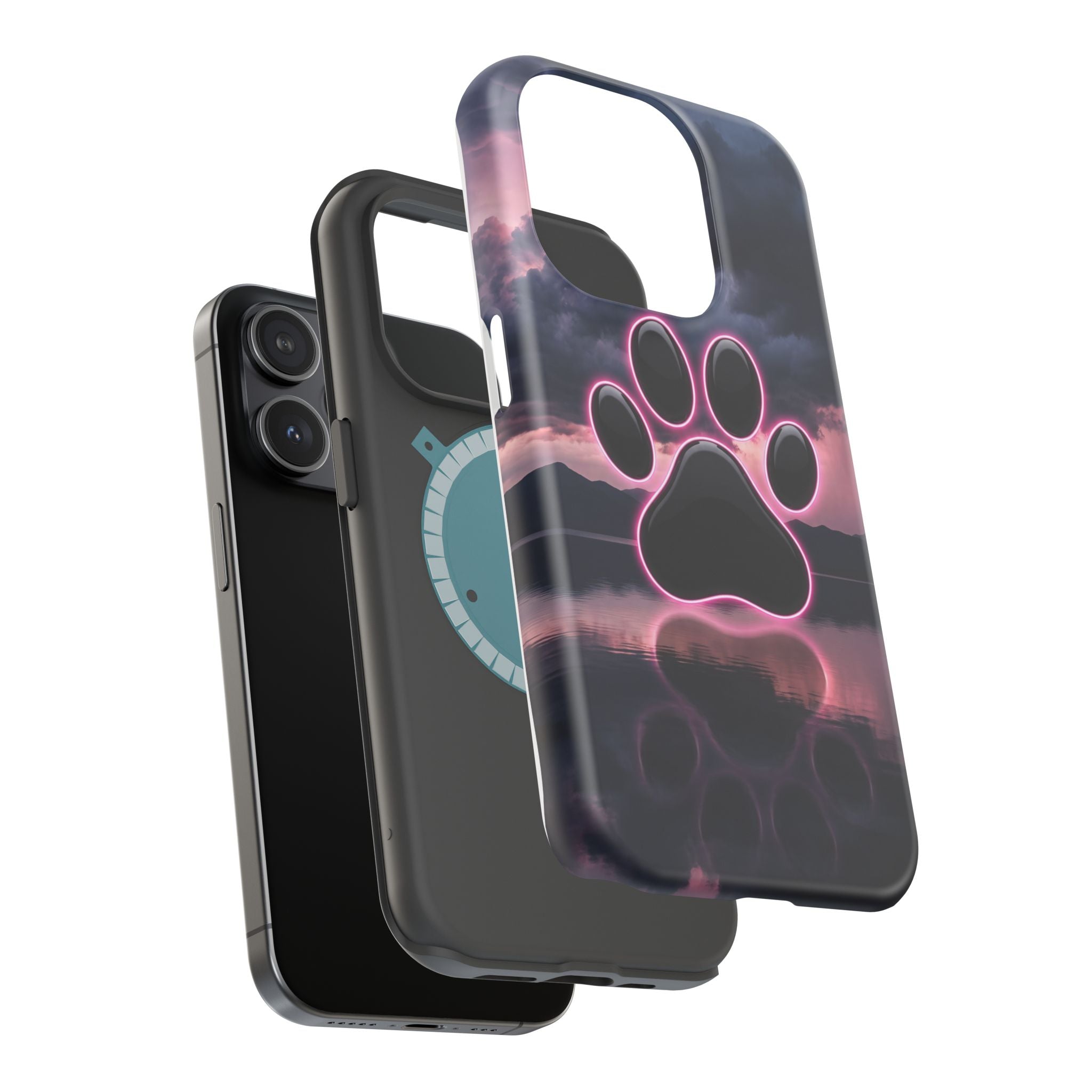 Neon Paw Print Phone Case — Impact-Resistant Wireless Charging Cover