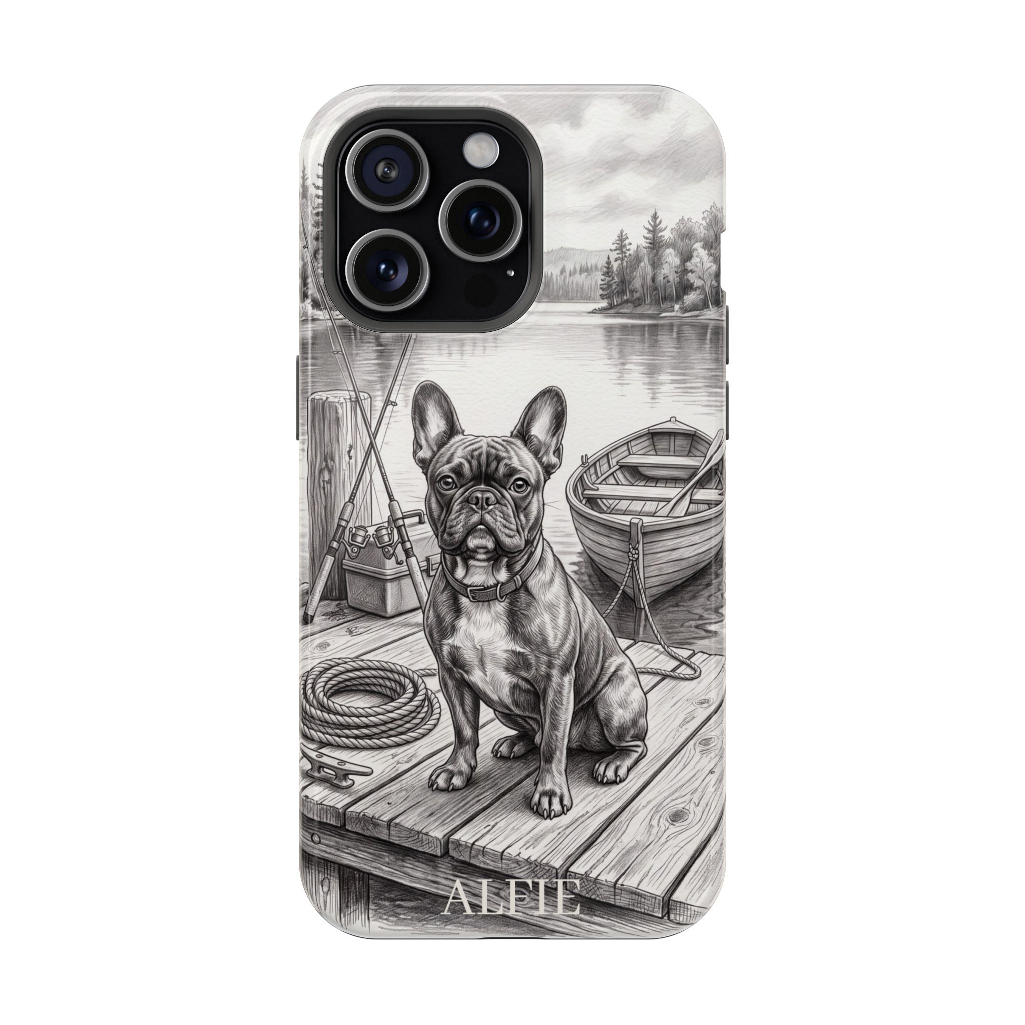 Personalized French Bulldog Lakeside Dock Phone Case — Wireless Charging Cover