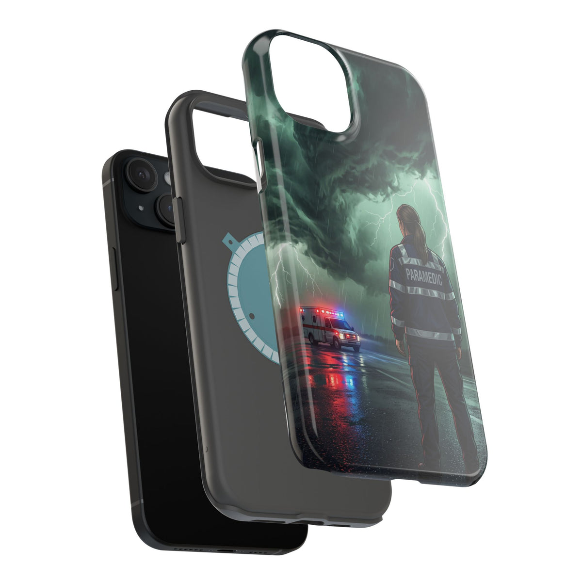 Female Paramedic Green Storm Phone Case — Magnetic Wireless Charging Cover