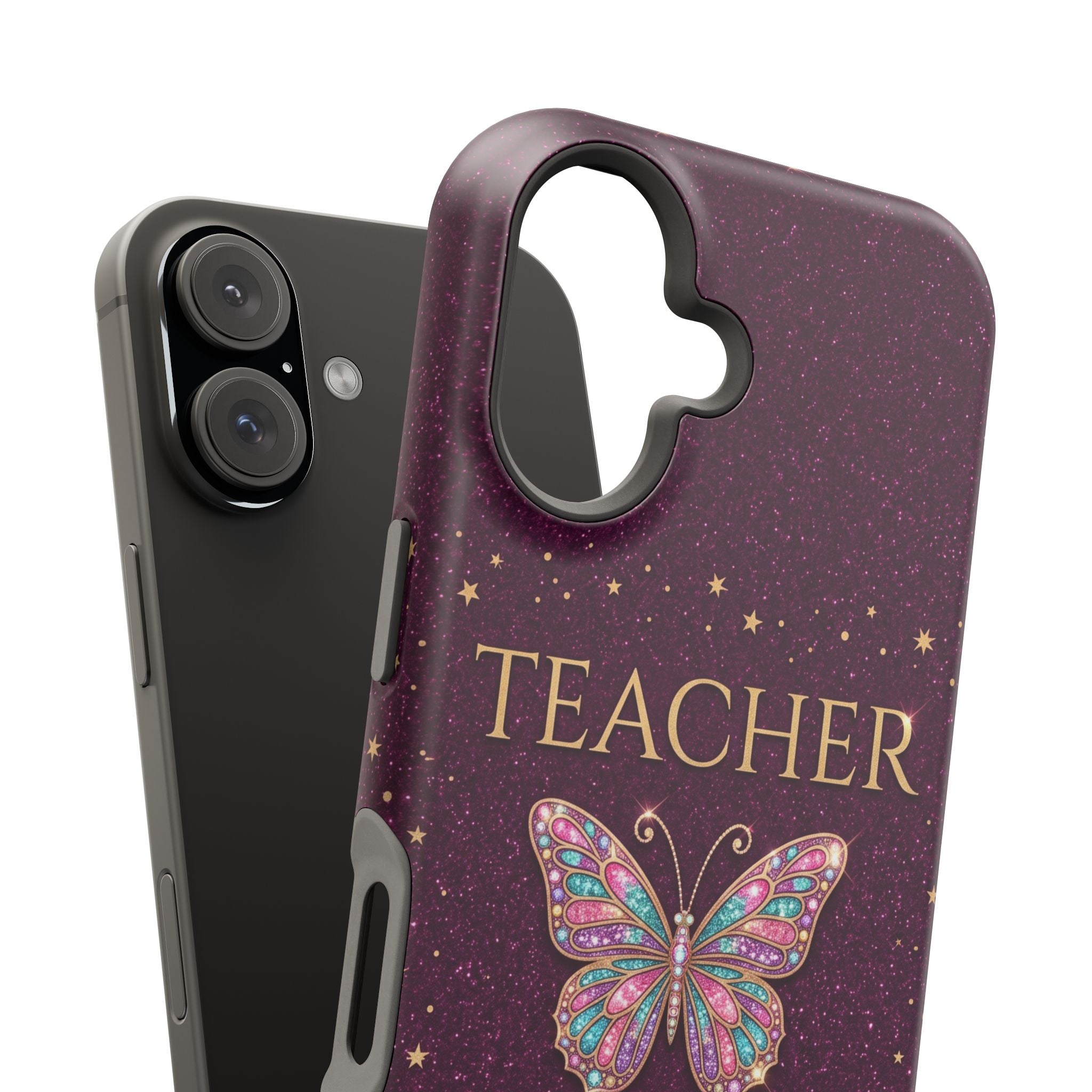 Teacher Life Glitter Butterfly Phone Case — Wireless Charging Cover