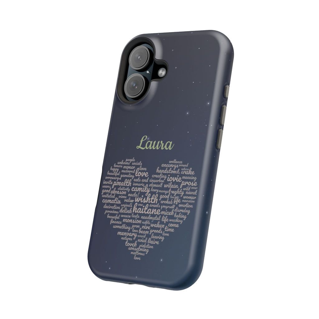 Personalized Teacher Heart Word Art Phone Case — Navy Wireless Charging Cover
