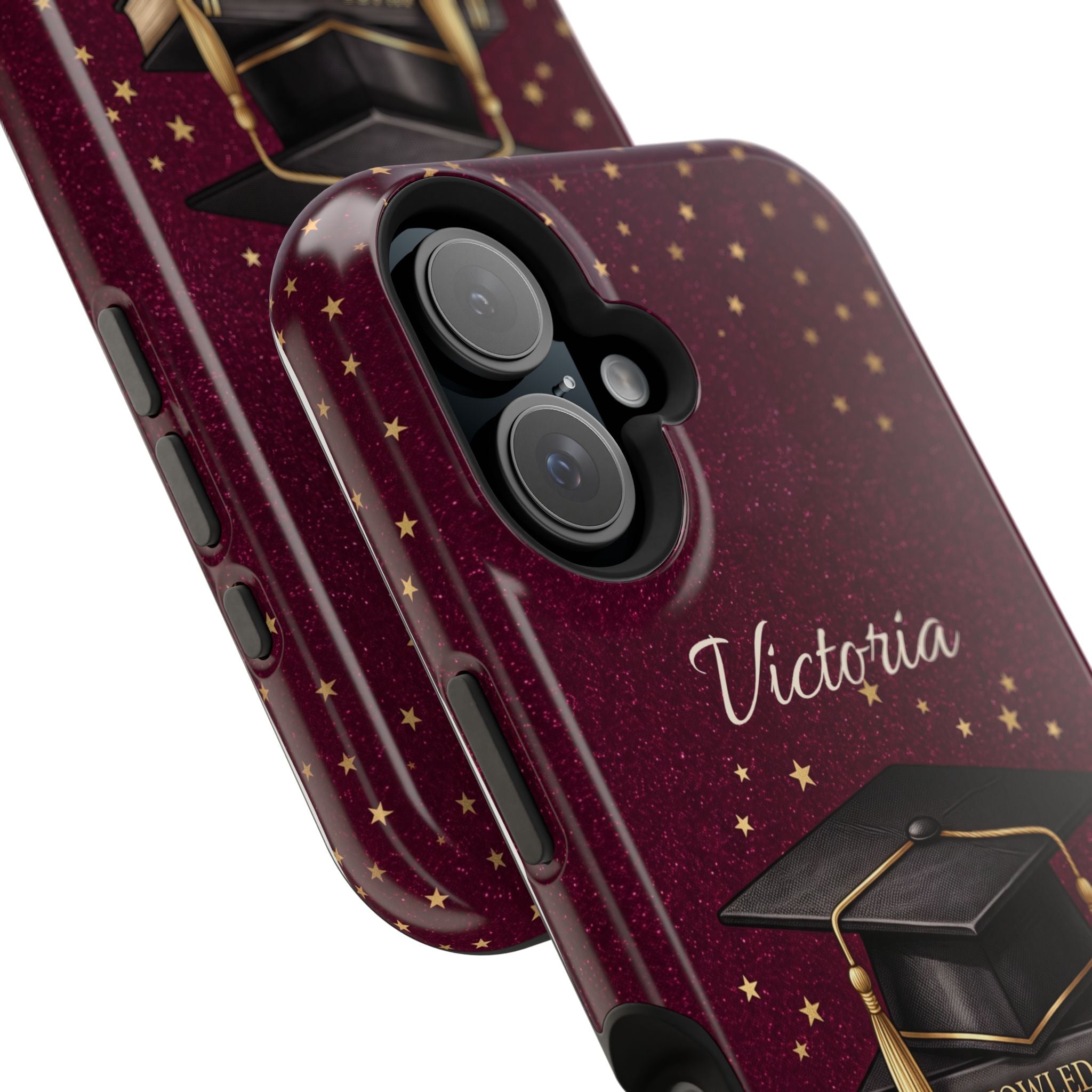 Graduation Cap & Books Personalized Teacher Phone Case — Wireless Charging Cover