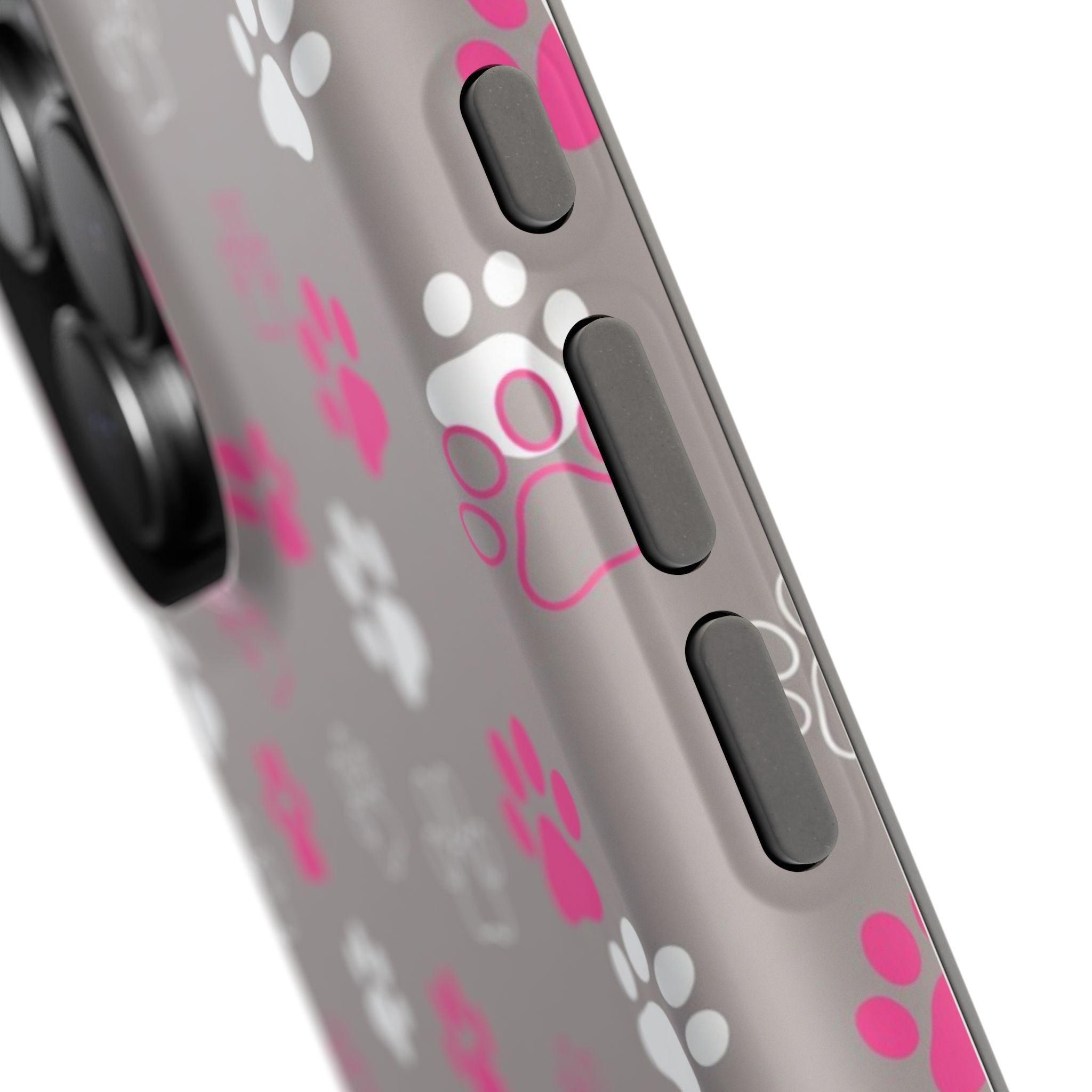 Pink & White Paw Print Phone Case — Impact-Resistant Wireless Charging Cover