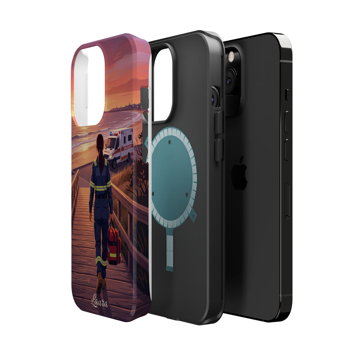Sunset Boardwalk Personalized Paramedic Phone Case — Wireless Charging Cover