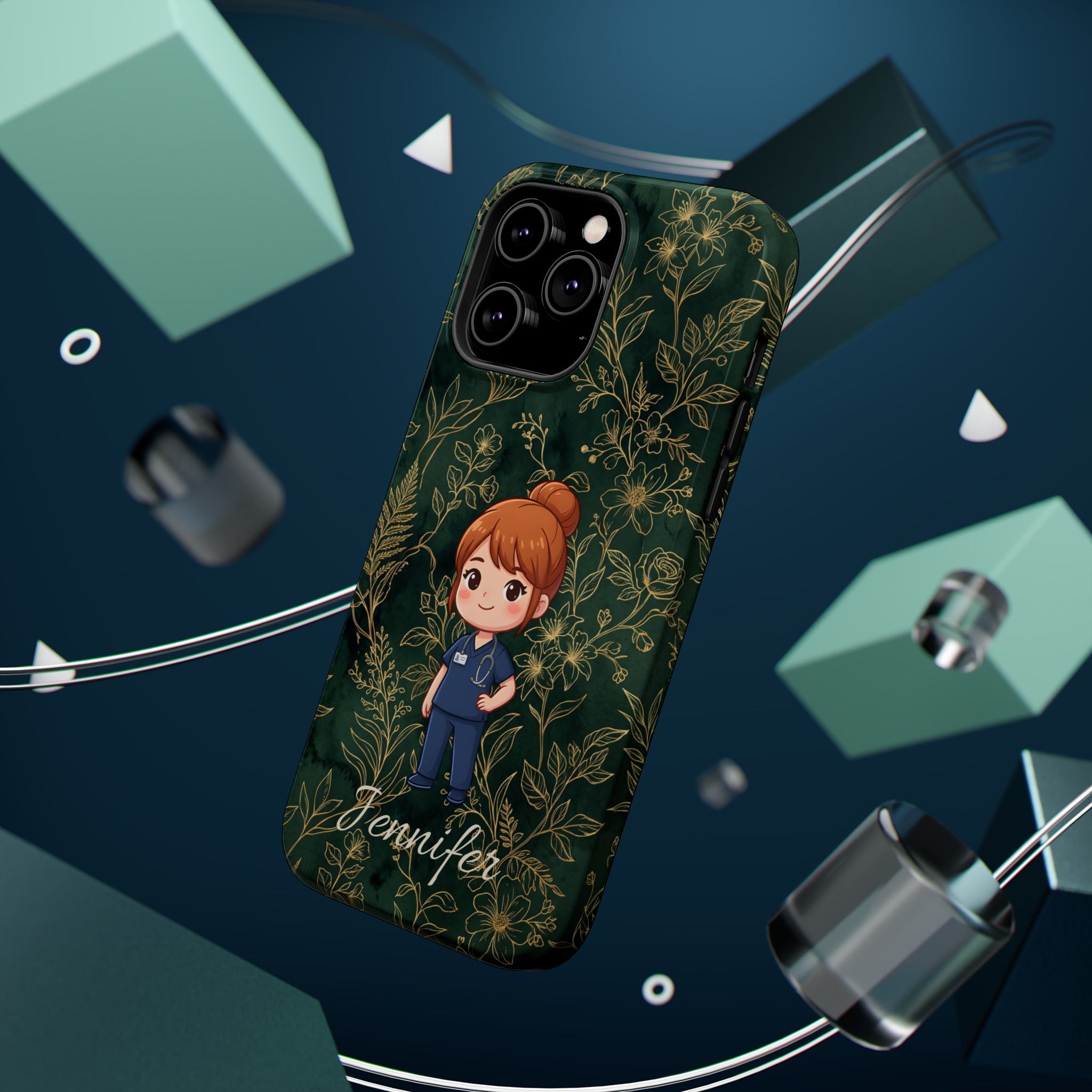 Personalized Nurse Botanical Phone Case — Impact-Resistant Wireless Charging Cover
