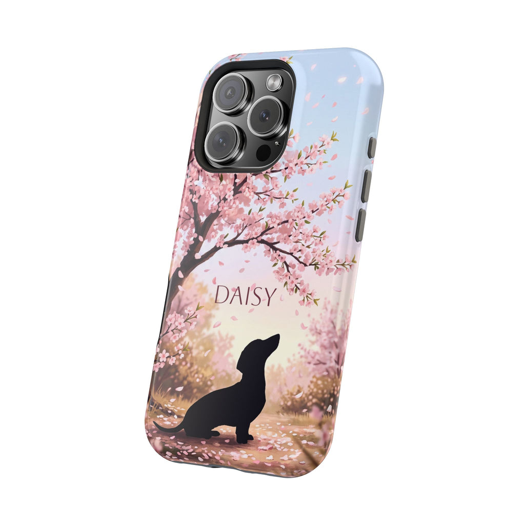 Personalized Dachshund Cherry Blossom Phone Case — Wireless Charging Cover