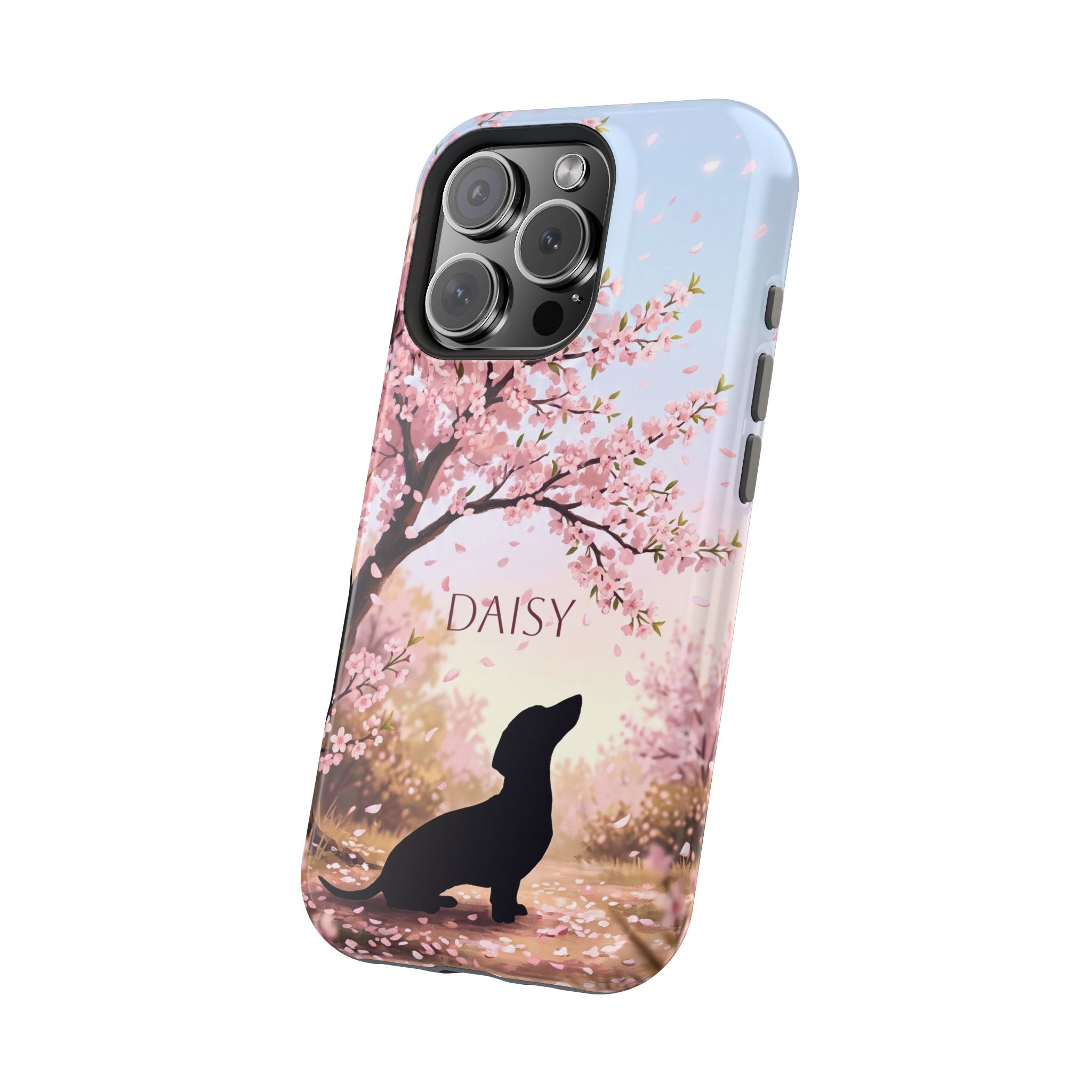 Personalized Dachshund Cherry Blossom Phone Case — Wireless Charging Cover