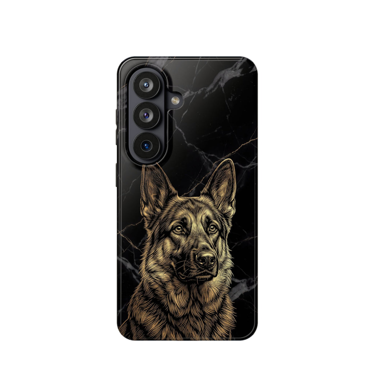 German Shepherd Phone Case | Black Marble Gold Sketch Art — Tough Magnetic Case with Wireless Charging