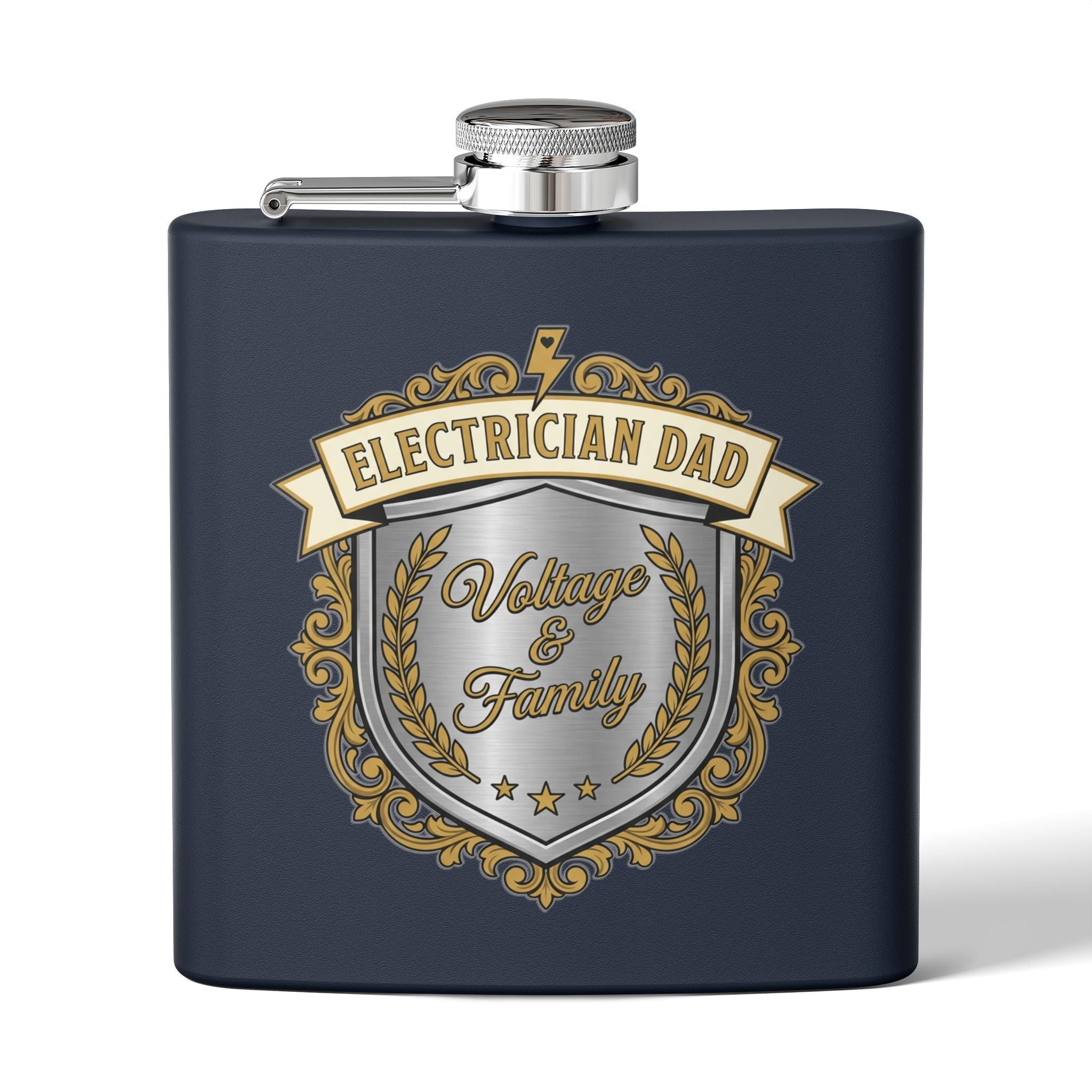 Flask — "Electrician Dad: Voltage & Family" 6oz Stainless Steel Hip Flask