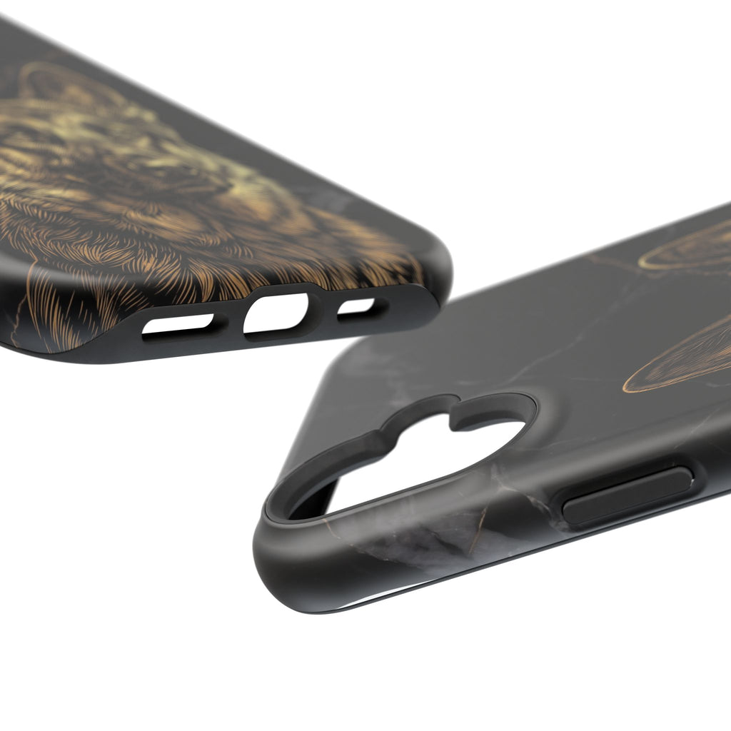 German Shepherd Phone Case | Black Marble Gold Sketch Art — Tough Magnetic Case with Wireless Charging