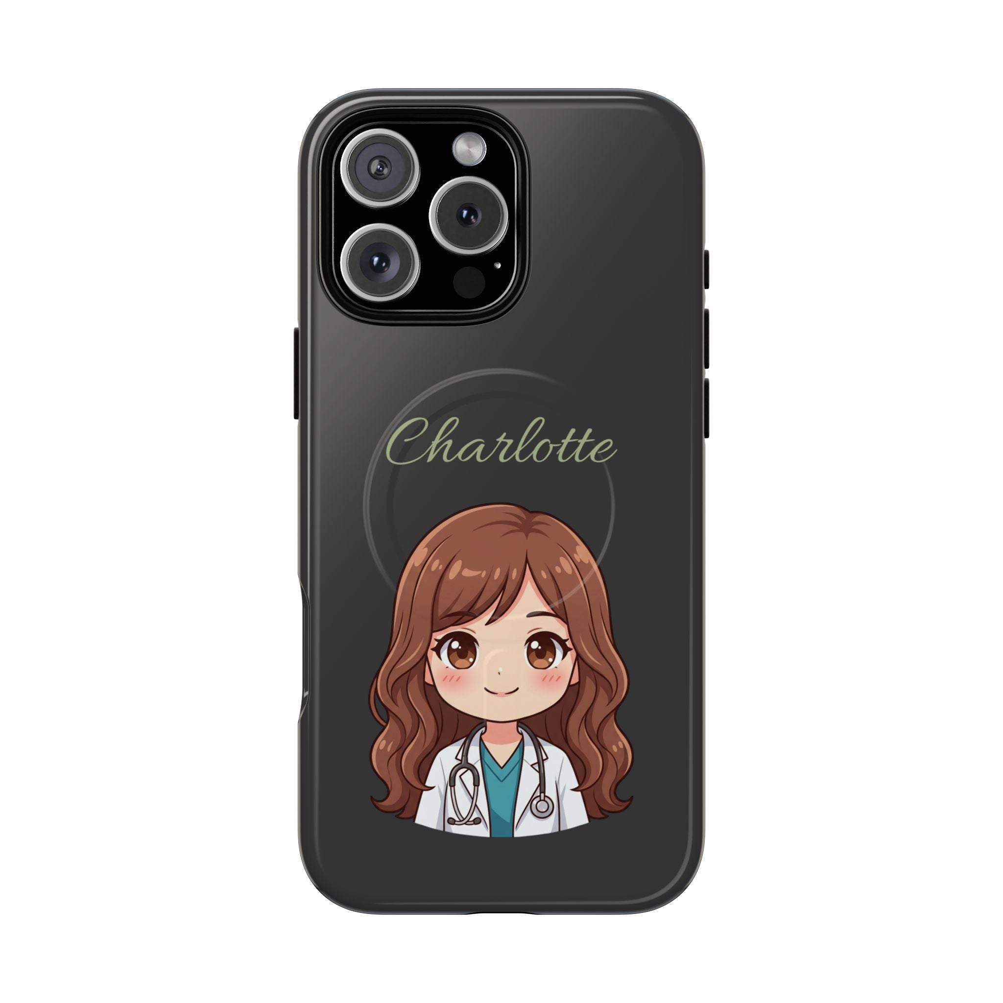 Personalized Tough Magnetic Phone Case | With Custom Name – Cute Illustrated Nurse Character Case for iPhones