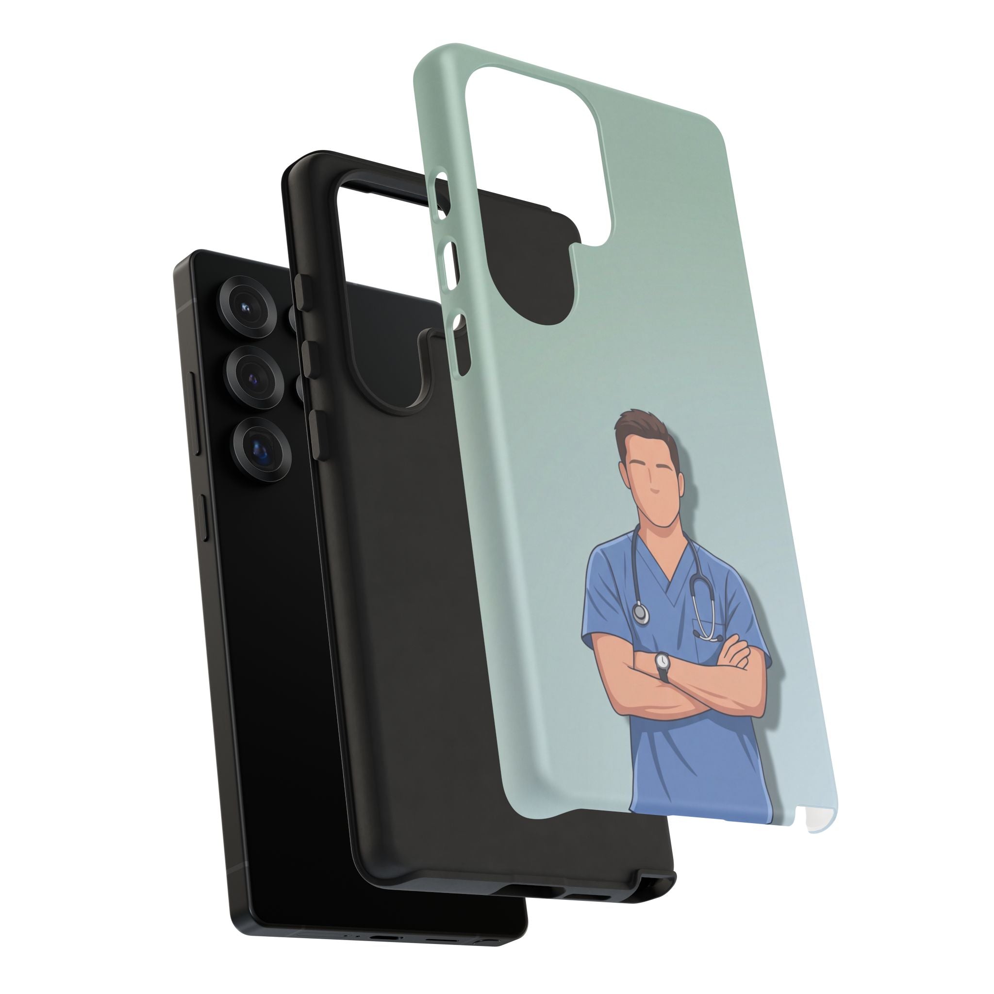 Male Nurse Phone Case | Confident Nurse in Blue Scrubs Illustration | iPhone & Samsung