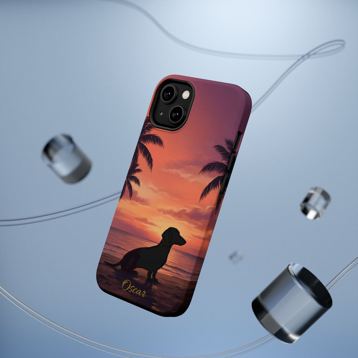 Personalized Dachshund Tropical Beach Sunset Phone Case — Wireless Charging Cover