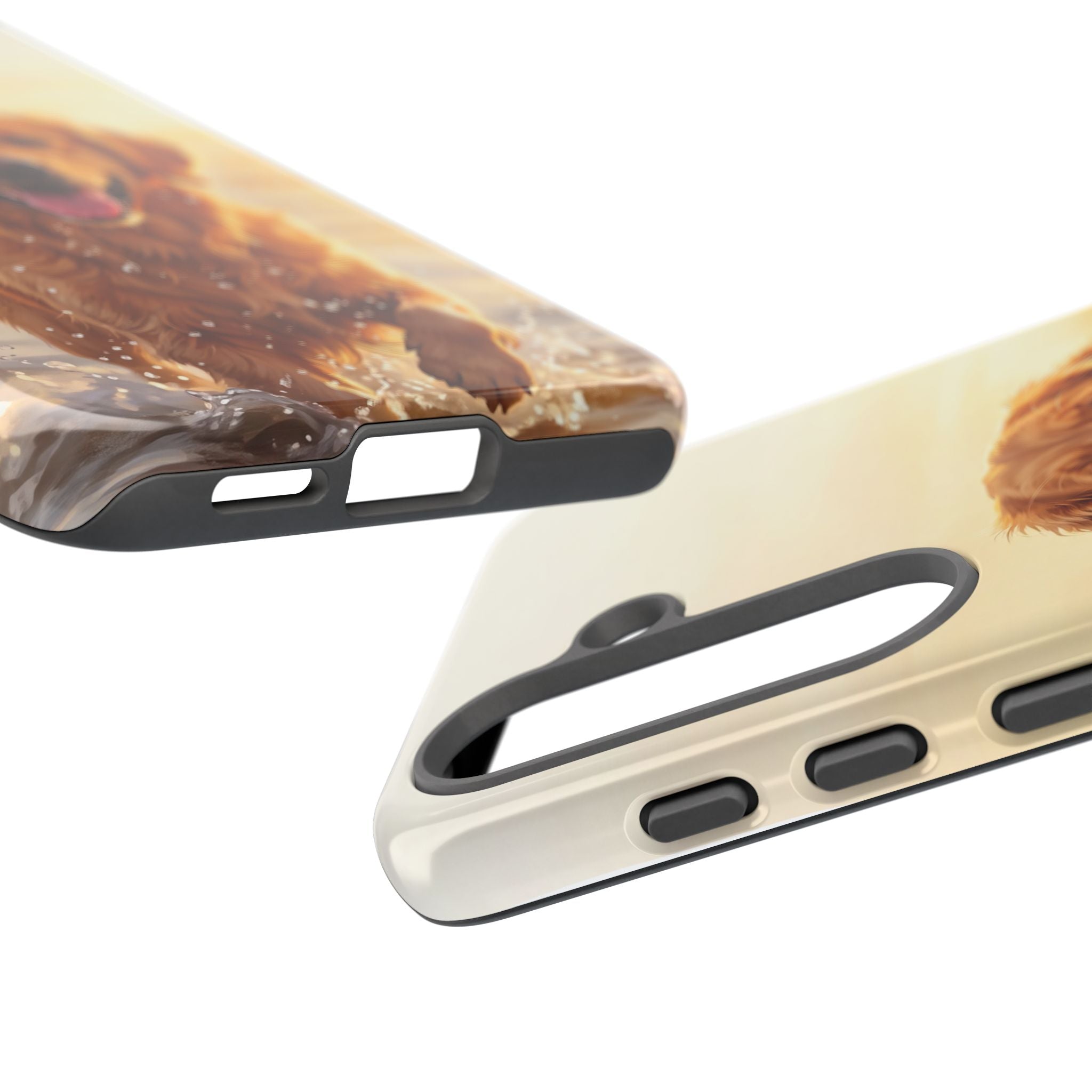 Golden Retriever Splashing in Water Phone Case | Joyful Dog at Golden Hour | iPhone & Samsung