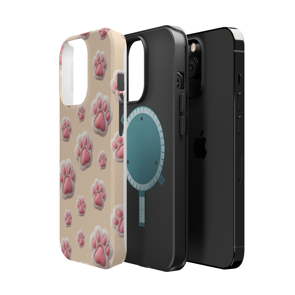 Pink Paw Print Phone Case — Impact-Resistant Wireless Charging Cover