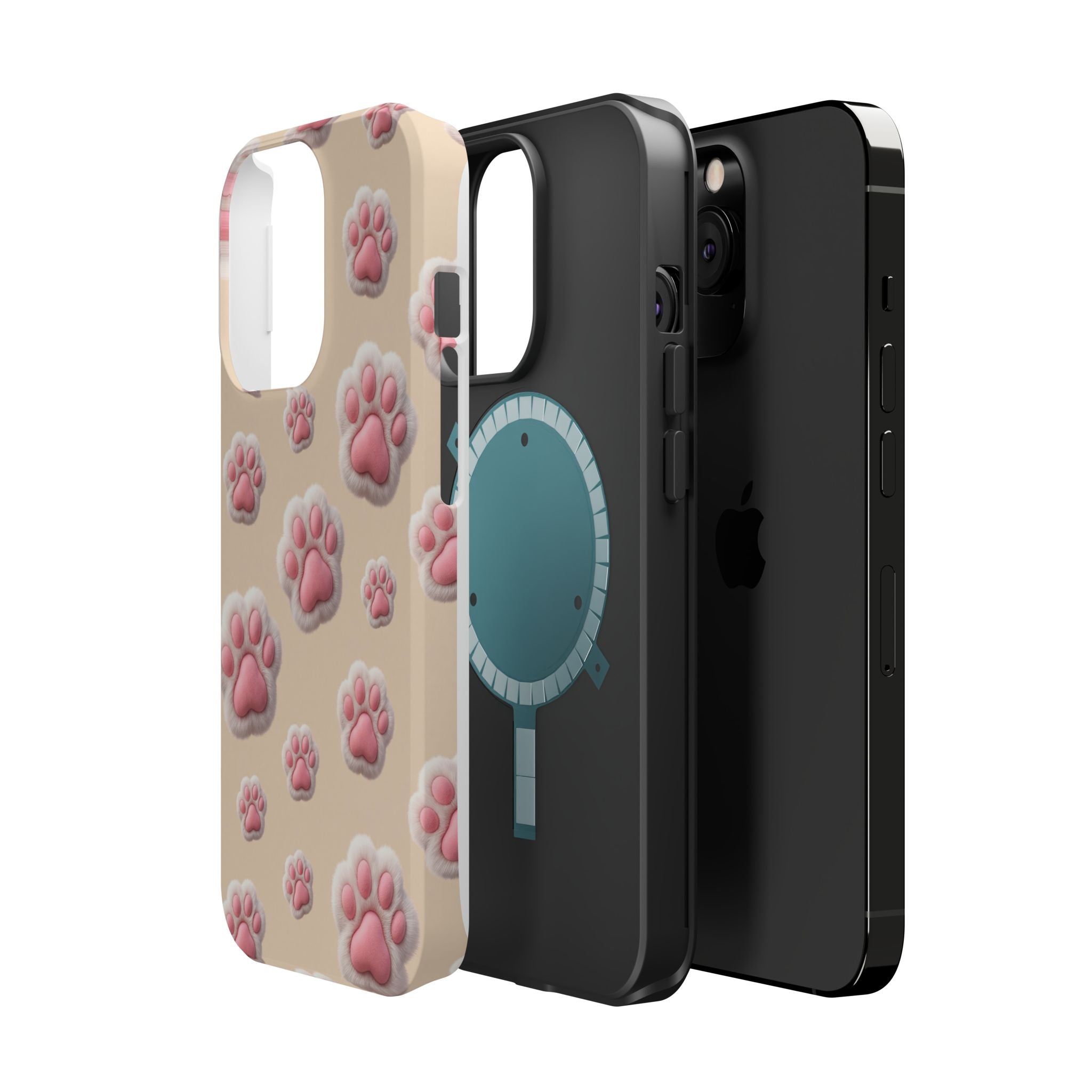 Pink Paw Print Phone Case — Impact-Resistant Wireless Charging Cover