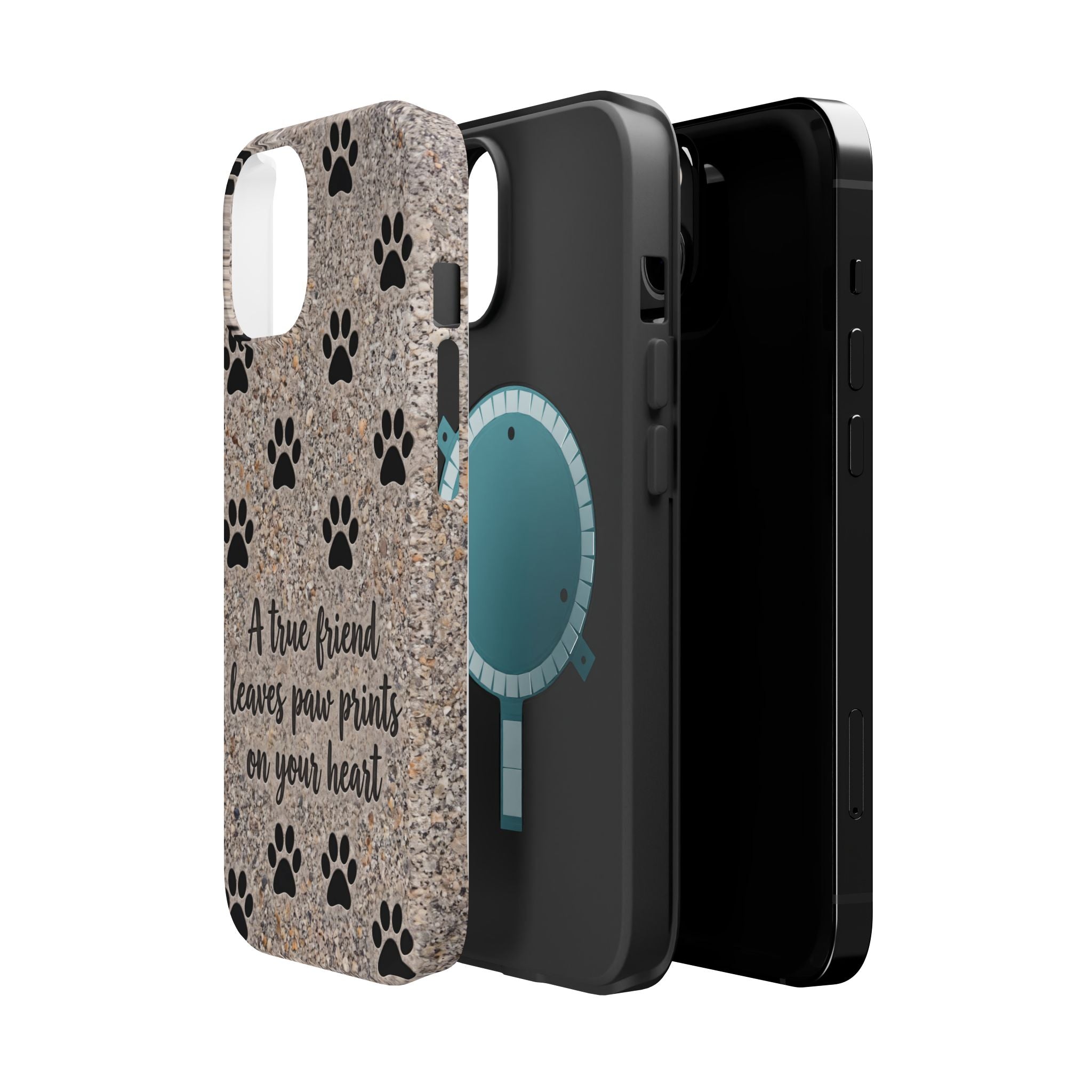 "A True Friend Leaves Paw Prints On Your Heart" Phone Case | Sentimental Stone-Texture Dog Paw Print Case | iPhone & Samsung