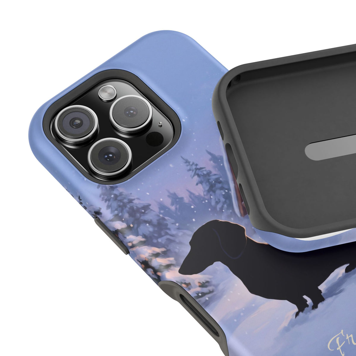 Personalized Dachshund Winter Cabin Phone Case — Wireless Charging Cover