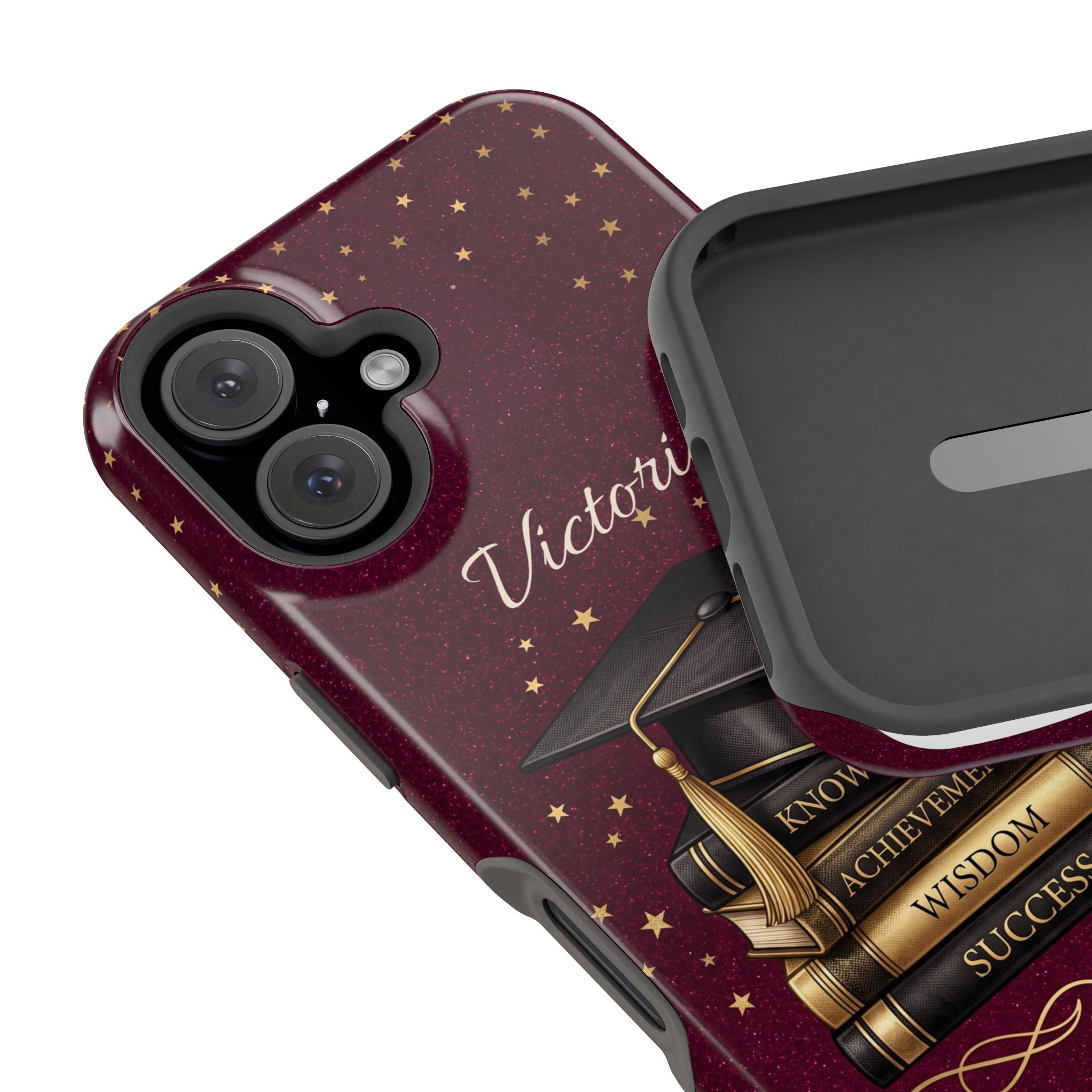Graduation Cap & Books Personalized Teacher Phone Case — Wireless Charging Cover