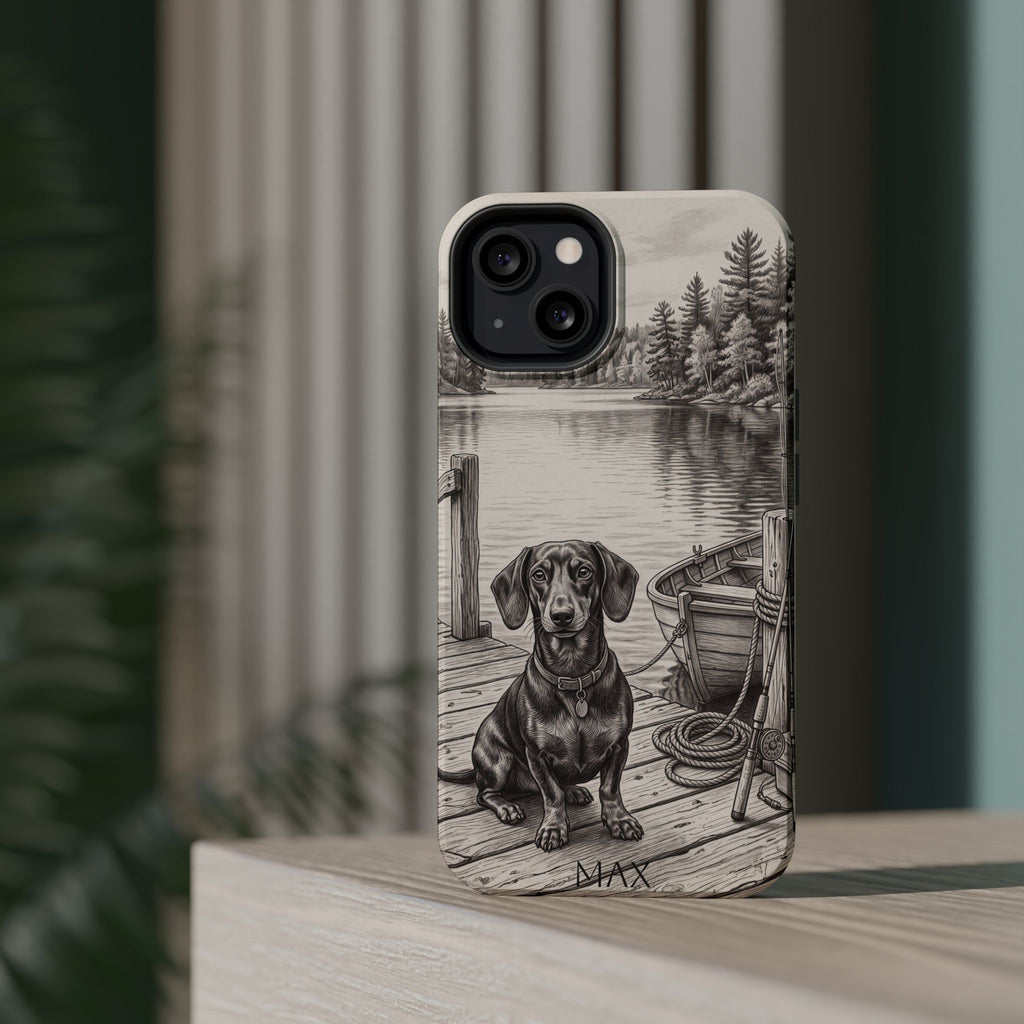 Personalized Dachshund Sunset Beach Phone Case — Wireless Charging Cover