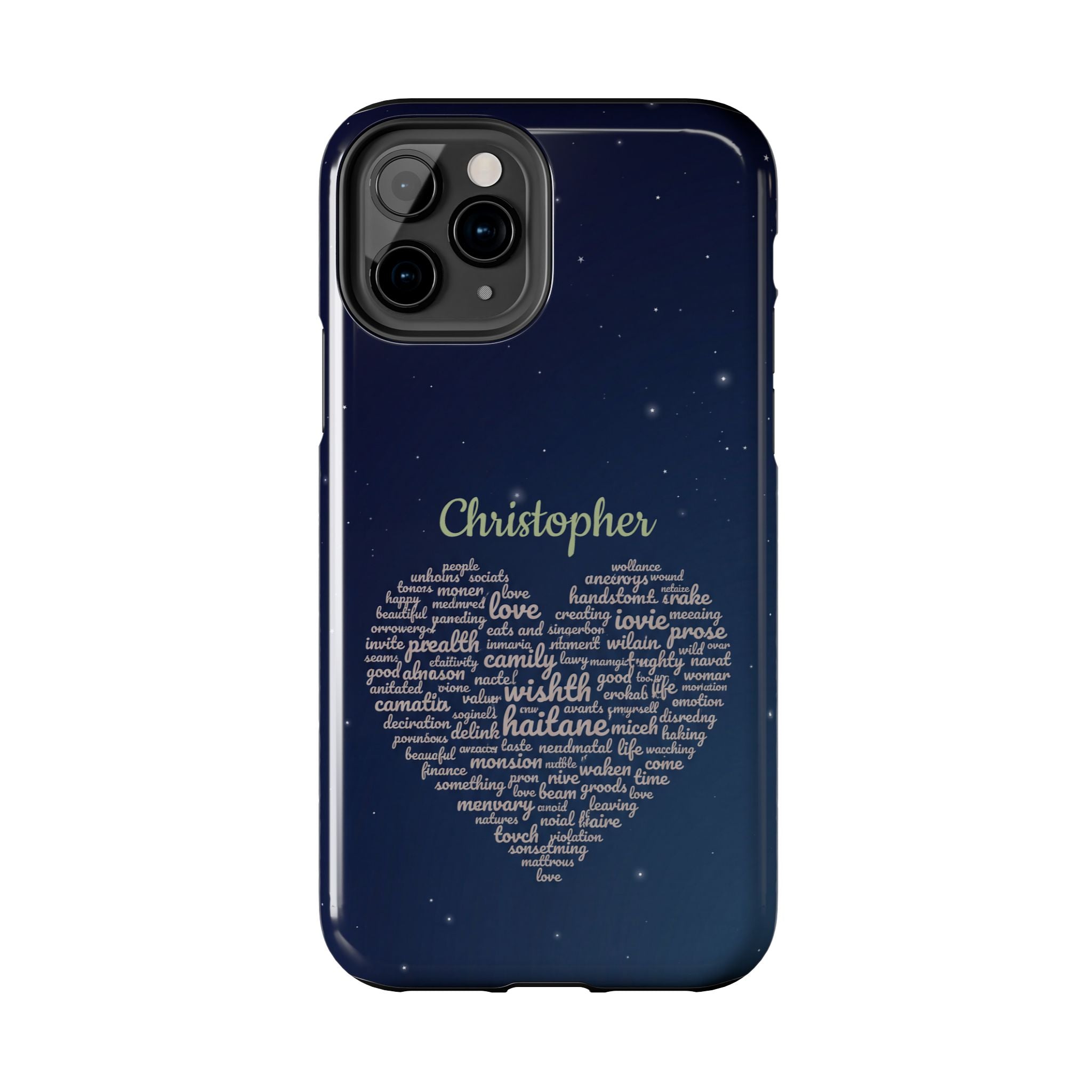 Personalized Teacher Heart Word Cloud Phone Case — Custom Name Starry Design
