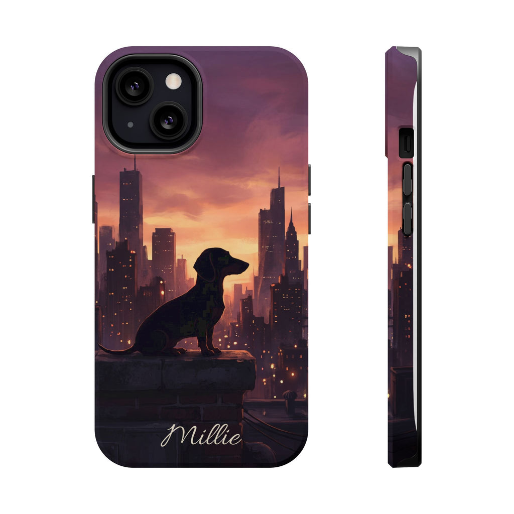 Personalized Dachshund City Skyline Phone Case — Wireless Charging Cover