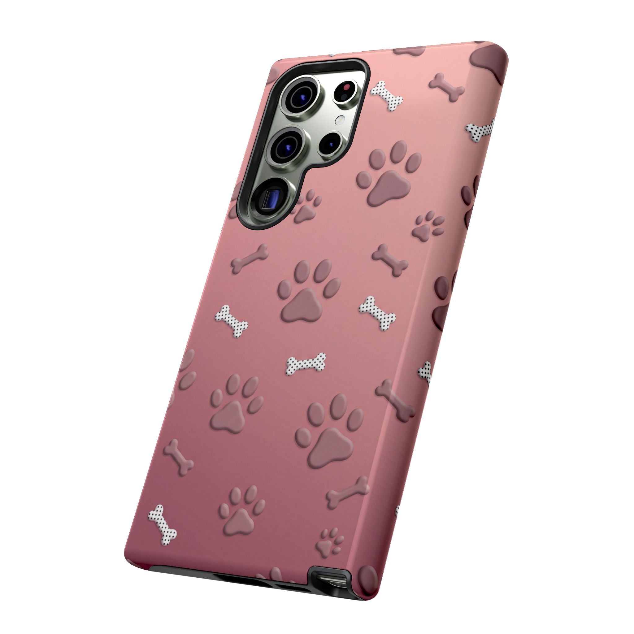 iPhone & Samsung Phone Case | Paw Print & Bone  | Dusty Rose Pattern Case for Frenchie Lovers