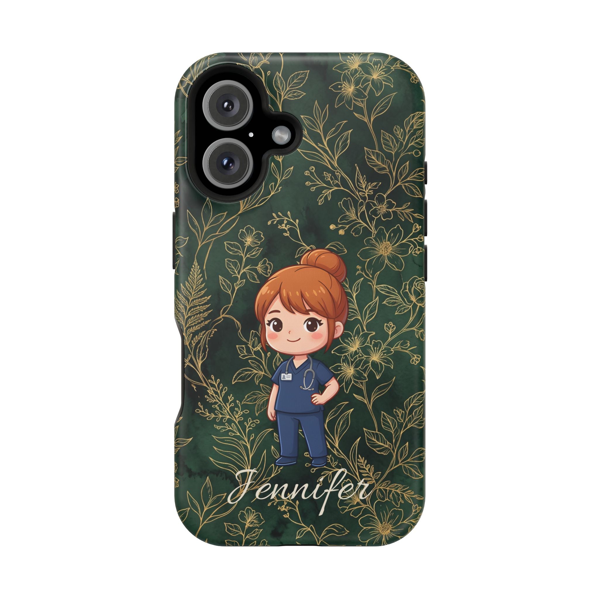 Personalized Nurse Botanical Phone Case — Impact-Resistant Wireless Charging Cover