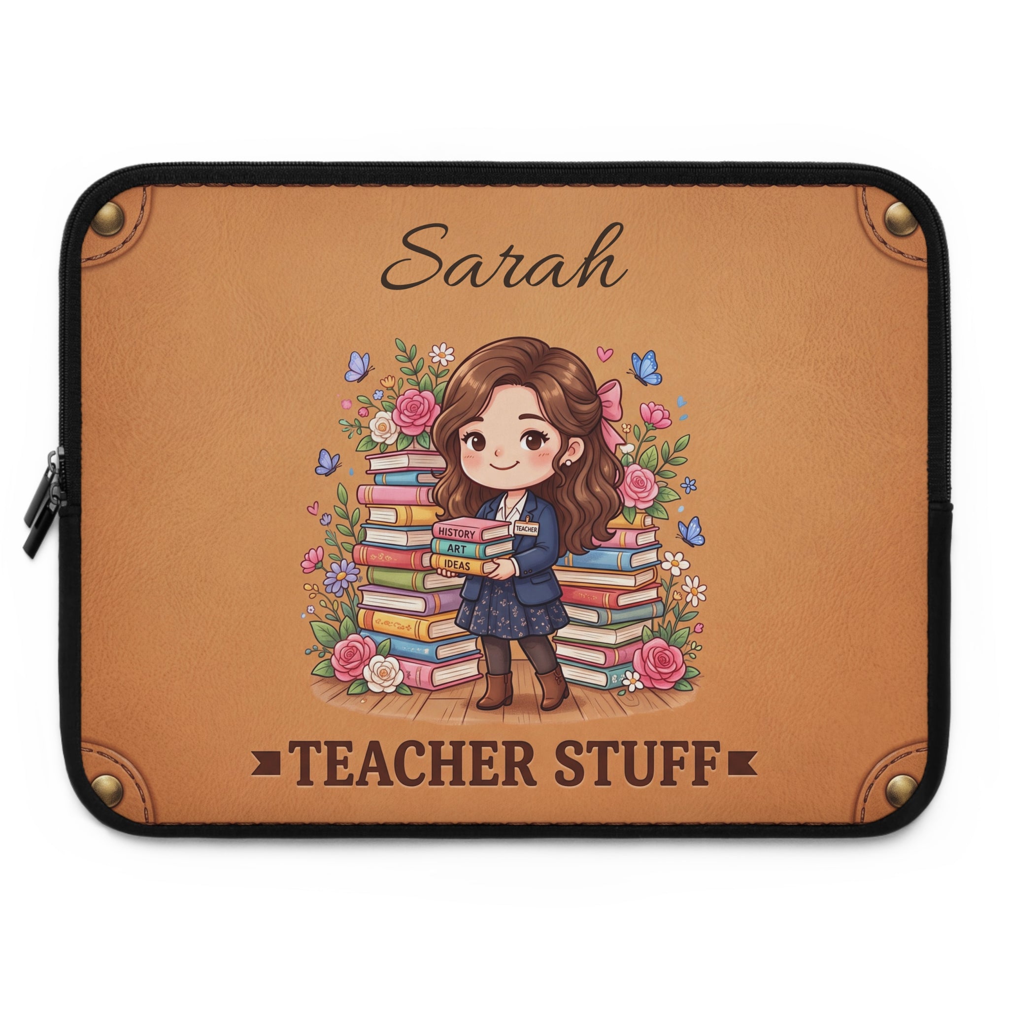 Personalized Teacher Laptop Sleeve | Custom Name Gift | Leather-Look Book Lover Case | Teacher Appreciation Gift