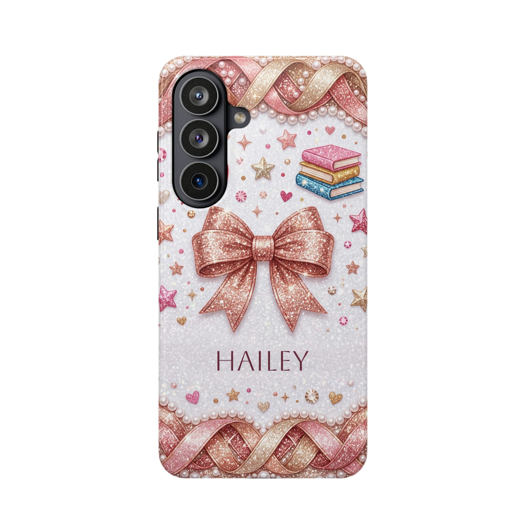 Rose Gold Glitter Bow Personalized Teacher Phone Case — Wireless Charging Cover